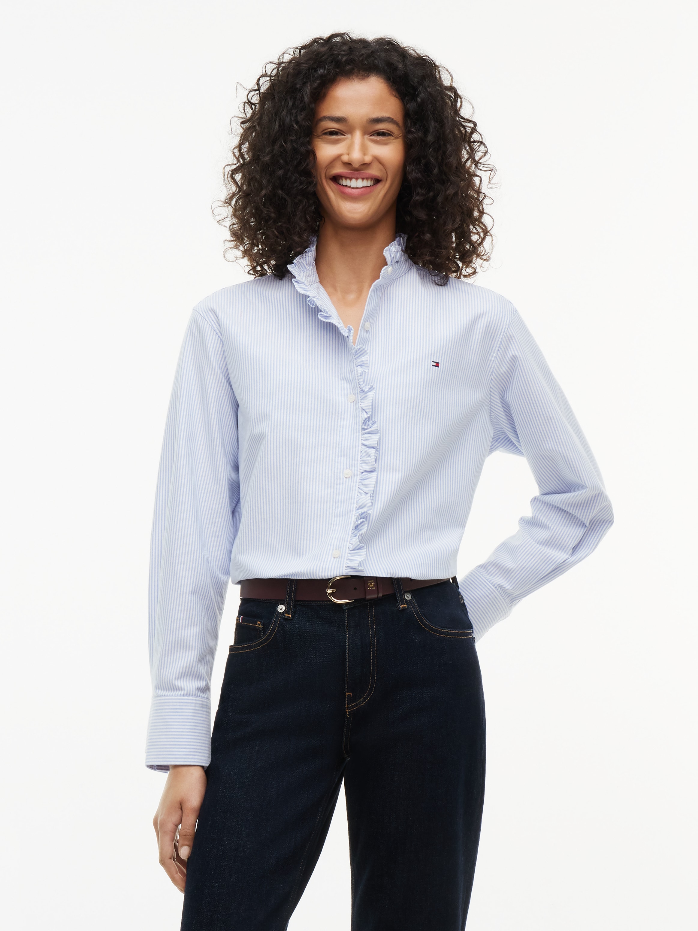 Tommy Hilfiger Langarmbluse "OXFORD RUFFLES RELAXED LS SHIRT" Baumwolle, relaxed fit, mit Rüschen Detail