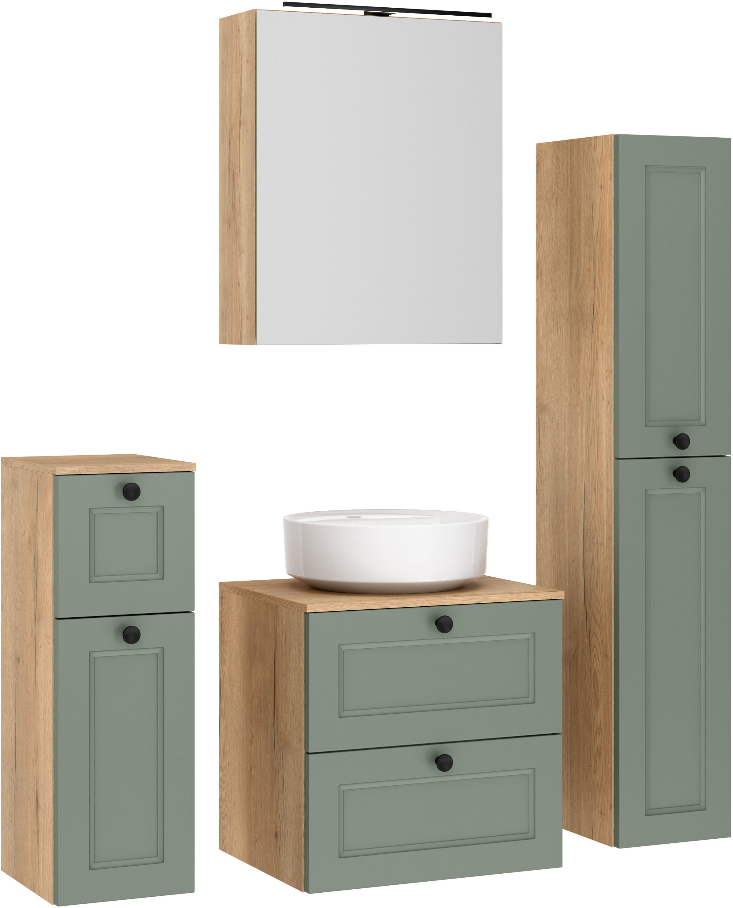 nobilia "Cascada" Set, inkl. Aufsatzwaschbecken und Spiegelschrank mit Beleuchtung, 4 Stk. tlg.