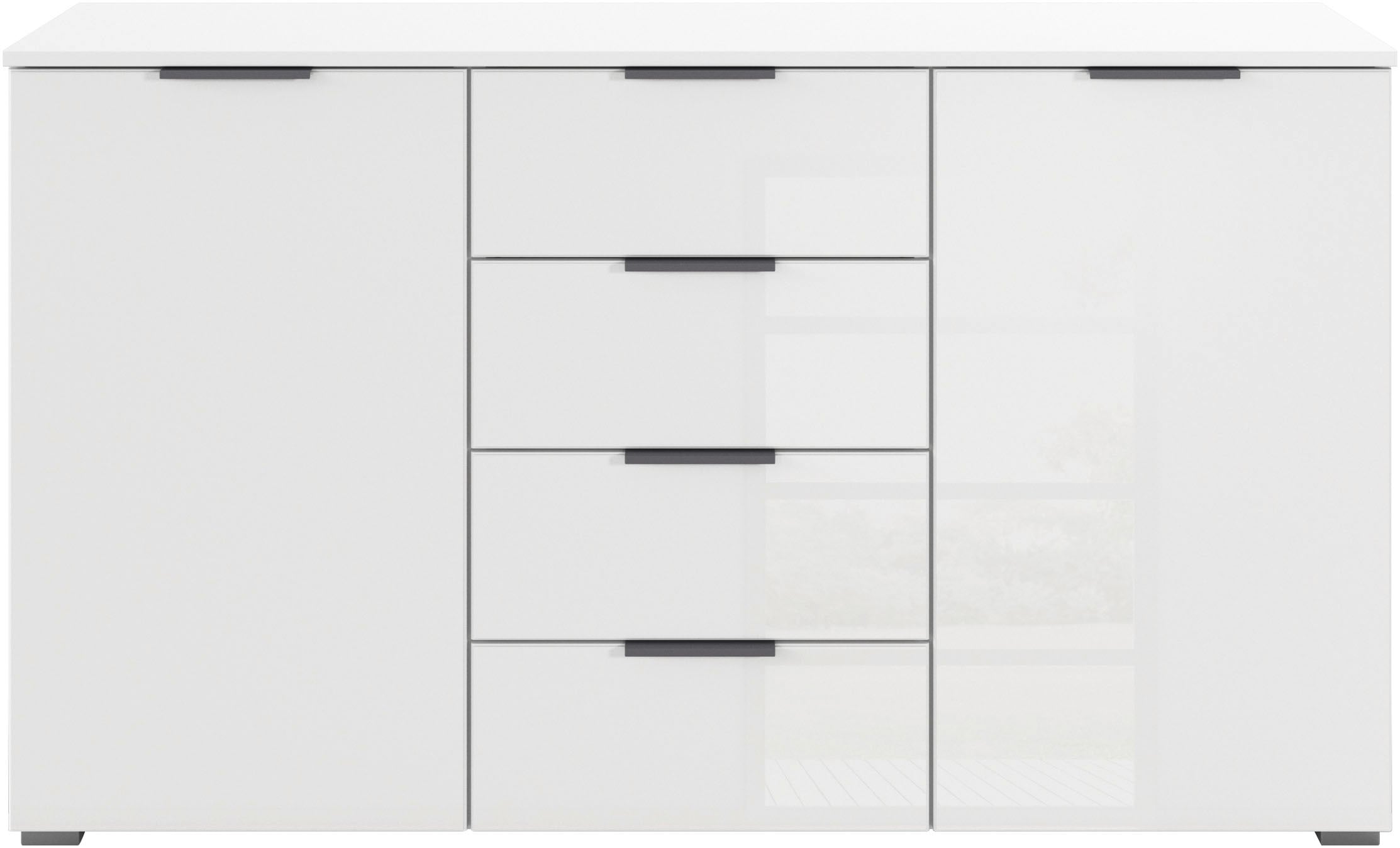 rauch Kombikommode »Sideboard Kombikommode Schubladenkommode AGORDO mit Glasfront«, (in zwei Griff-Farben, Breite 120 cm inkl. Soft-Close-Funktion), vier große Schubladen, mit insgesamt 4 Einlegeböden MADE IN GERMANY