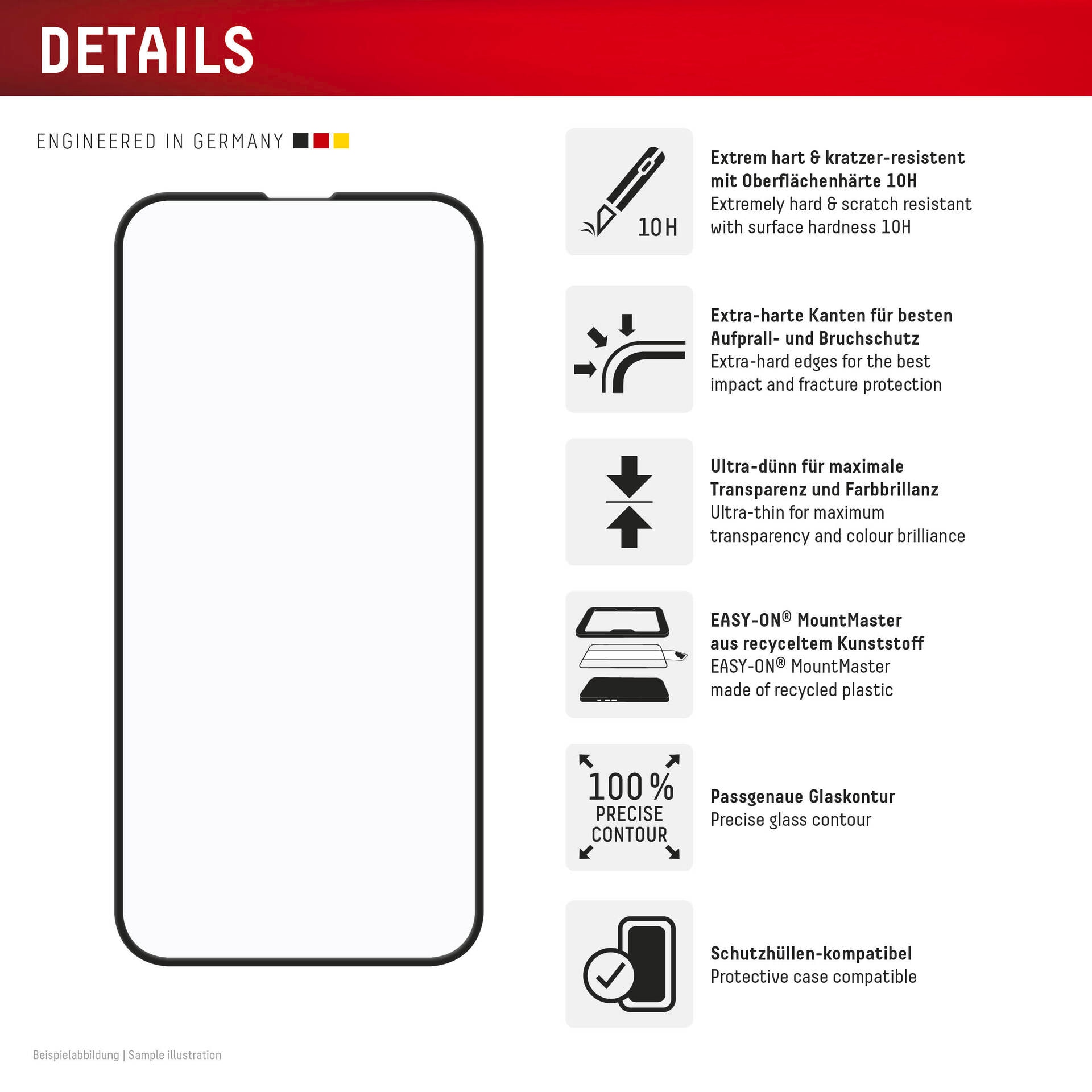 Displex Displayschutzglas »Premium Glass Screen Protector mit EASY-ON MountMaster« für Apple iPhone 16e;Apple iPhone 17e Displayschutzfolie, Schutzfolie, Bildschirmschutz, kratz- & stoßfest