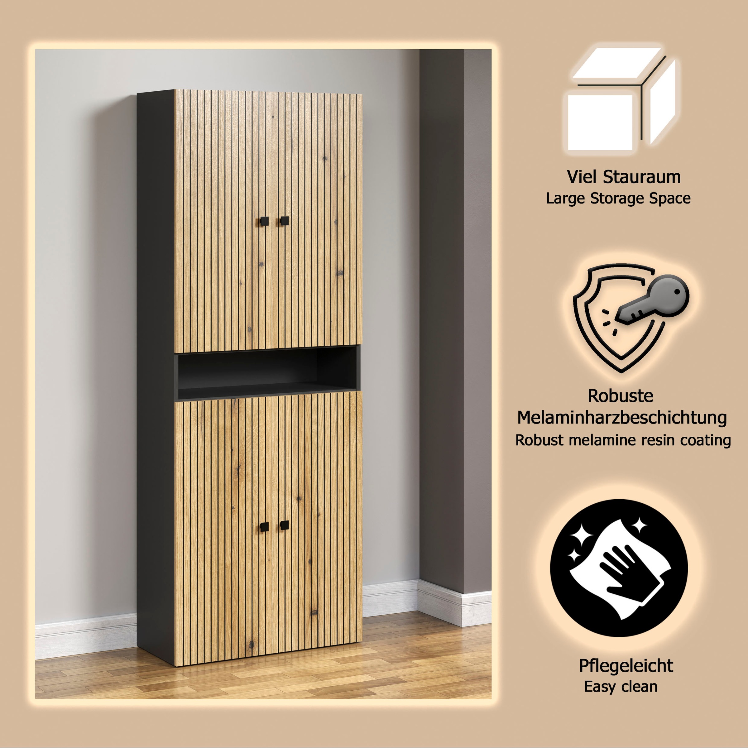 welltime Hochschrank »Amrum« Badezimmerschrank mit und ohne Schublade - (B/T/H) 40-70/31/186 cm