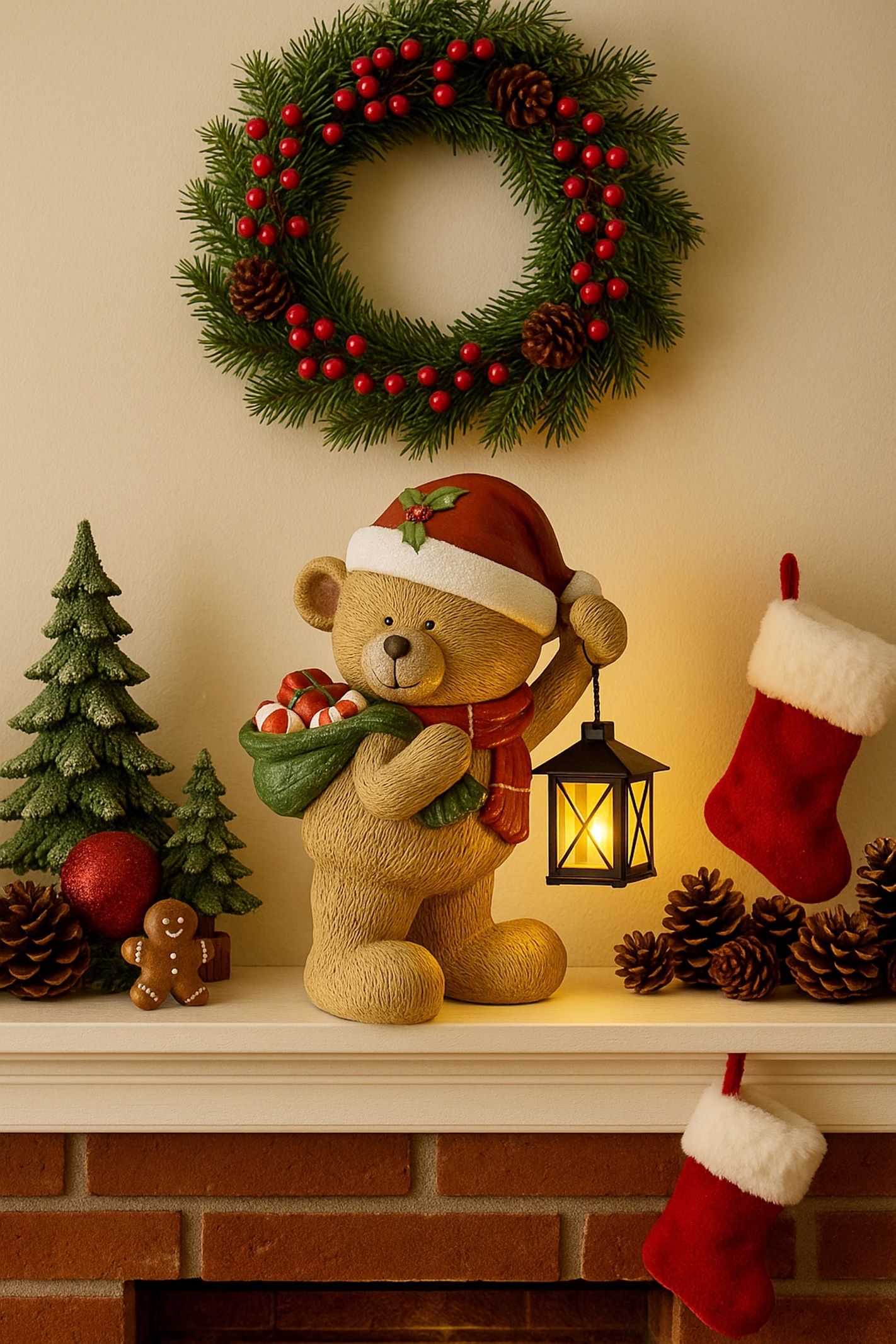 I.GE.A. Dekofigur »Bär mit Lampe« Figur Statue Weihnachtsfigur Ornament Weihnachtsdeko Adventskränze