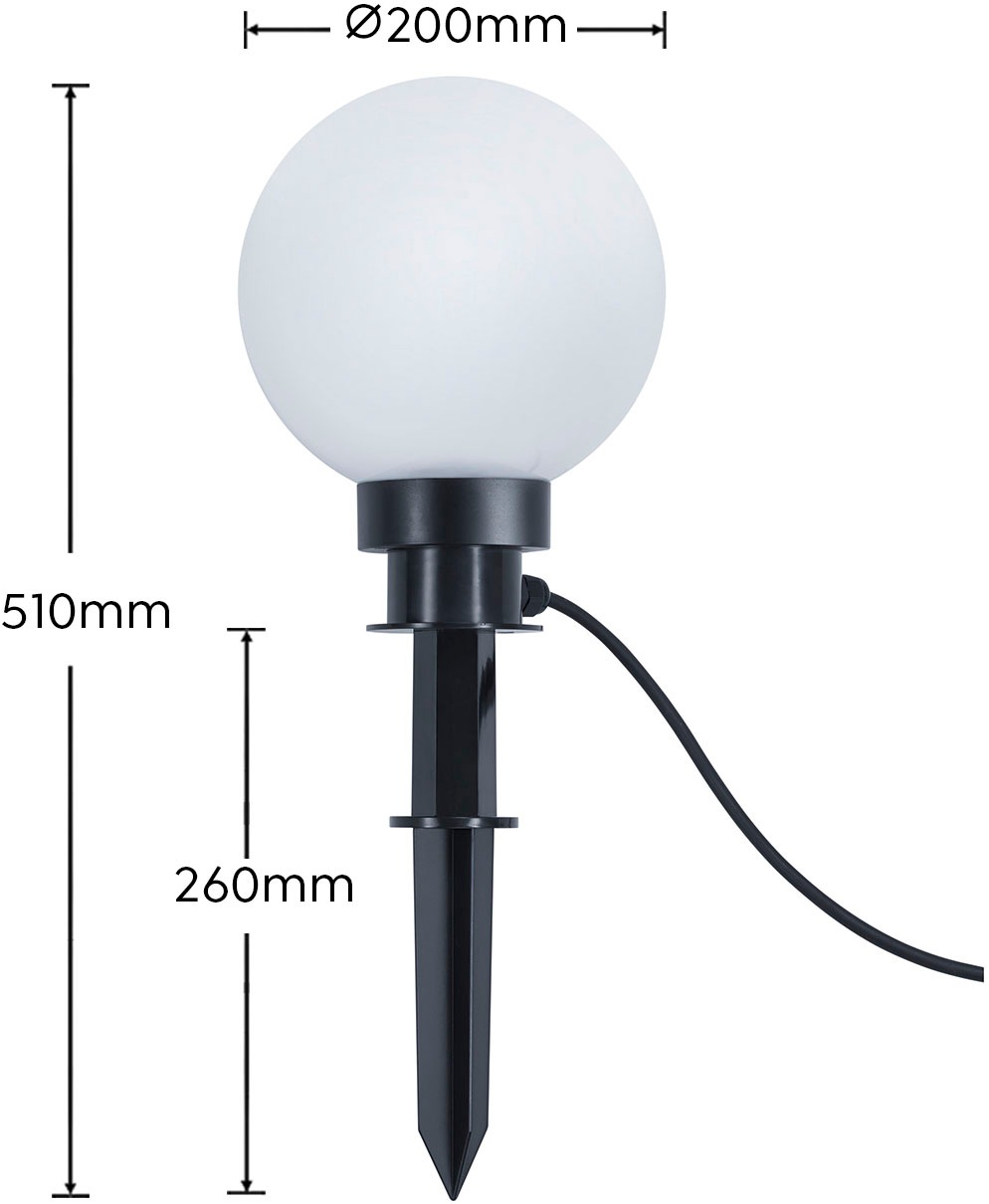 REALITY Leuchten Gartenleuchte »BOLO, Kugelleuchte Garten Outdoor Aussenleuchte, IP44 Schutz«, 1 flammig, Leuchtmittel E27 | Leuchtmittel wechselbar, exkl. 1xE27 max 23W, inkl. Erdspieß, Anschlusskabel mit Stecker