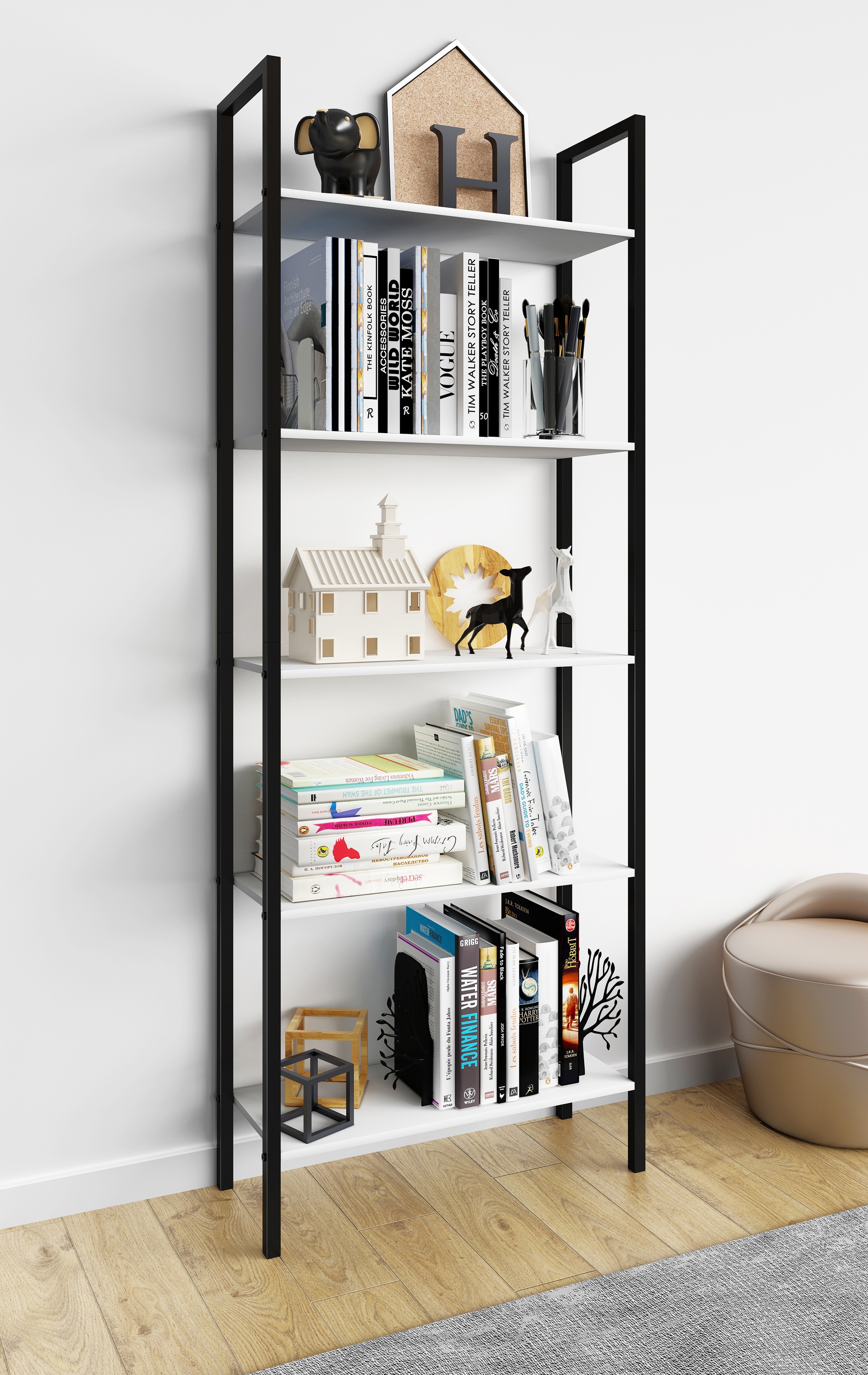VCM Standregal »Holz Metall Stand Regal Büro Bücher Flakos 5fach«