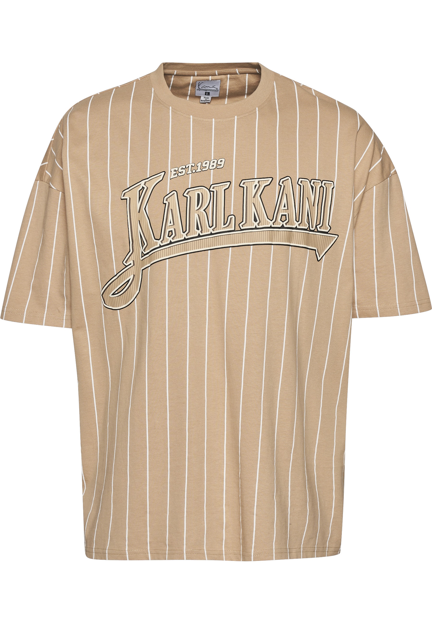 KARL KANI Herren T-Shirt "Karl Kani Herren KM234-001-2 KK Trekking Boxy Pinstripe Tee"sand, weiß, Gr. M, gestreift, 100% Baumwolle, Shirts