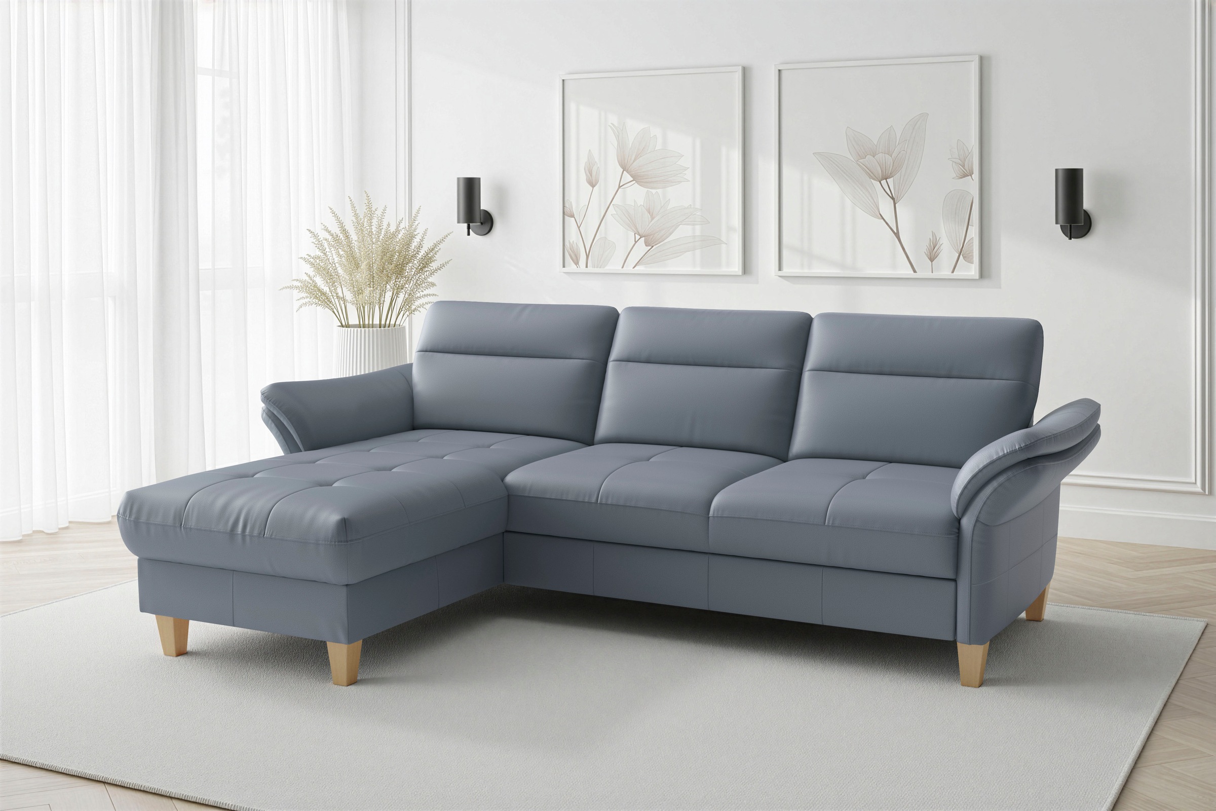 sit&more Ecksofa "Pamela L-Form, Leder, B: 218 und 230 cm mit Recamiere links od. rechts" optional Armteilverstellung, Schlaffunktion & Bettkasten