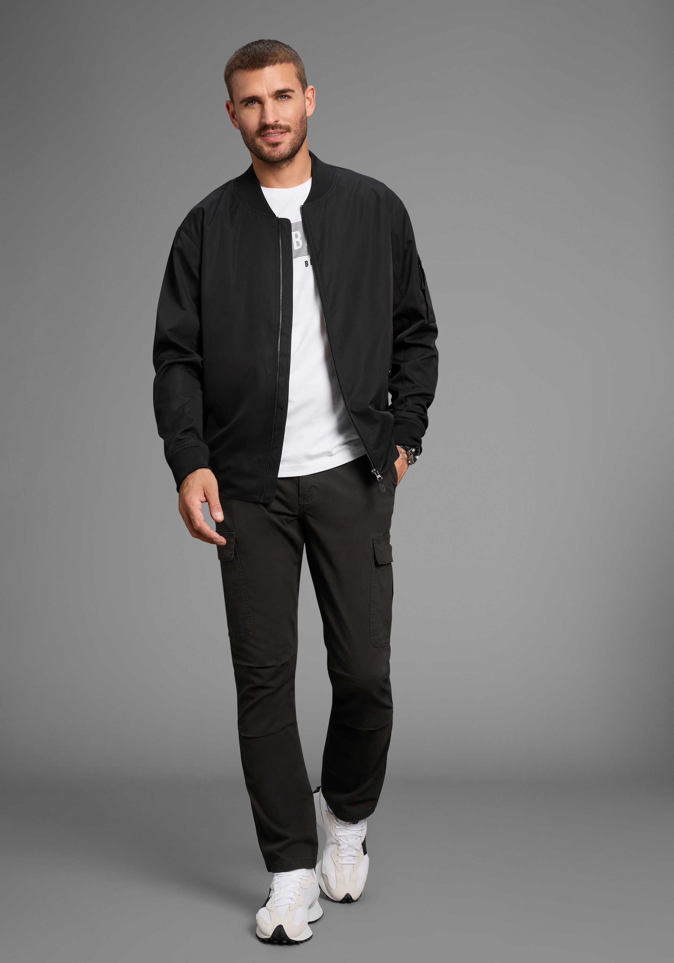 Bomberjacke BRUNO BANANI, Herren, Gr. XXL (56), schwarz, Web, Obermaterial: 100% Polyester. Futter: 100% Polyester, unifarben, normal hüftlang, Bündchen, Jacken Bomberjacke, Blouson mit Stehkragen, leichte Übergangsjacke 3
