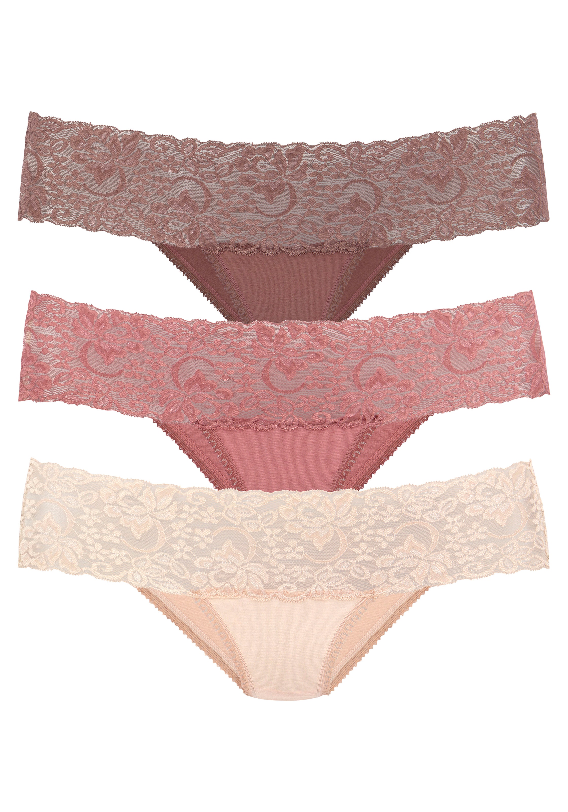 Vivance 3er-Pack, aus elastischer Baumwolle mit floraler Spitze