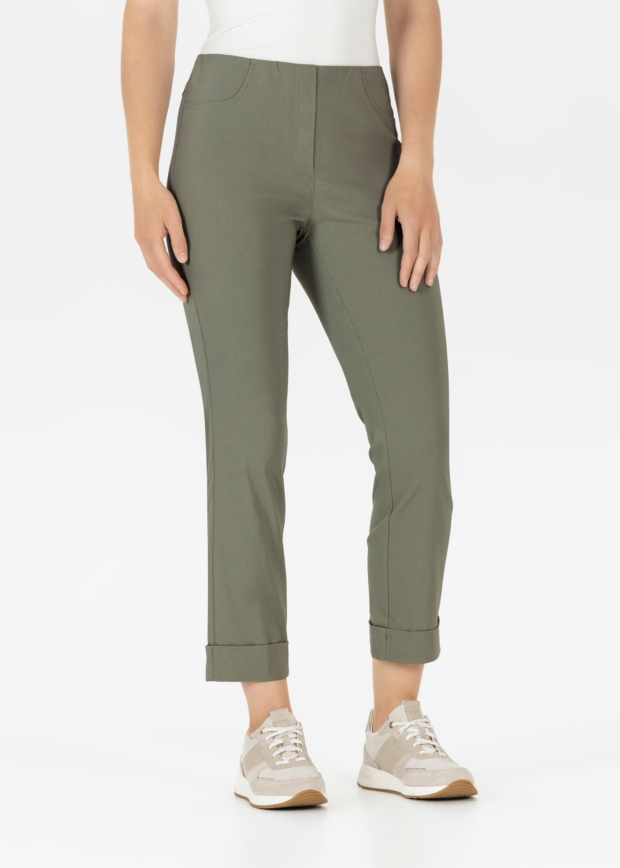 3/4-Hose STEHMANN "Igor", Damen, Gr. 48, N-Gr, vetiver, Web, Obermaterial: 72% Viskose, 25% Polyamid, 3% Elasthan, figurbetont 3/4-Länge, Hosen, in Größen 32 bis 52, aus Viskose mit Stretch