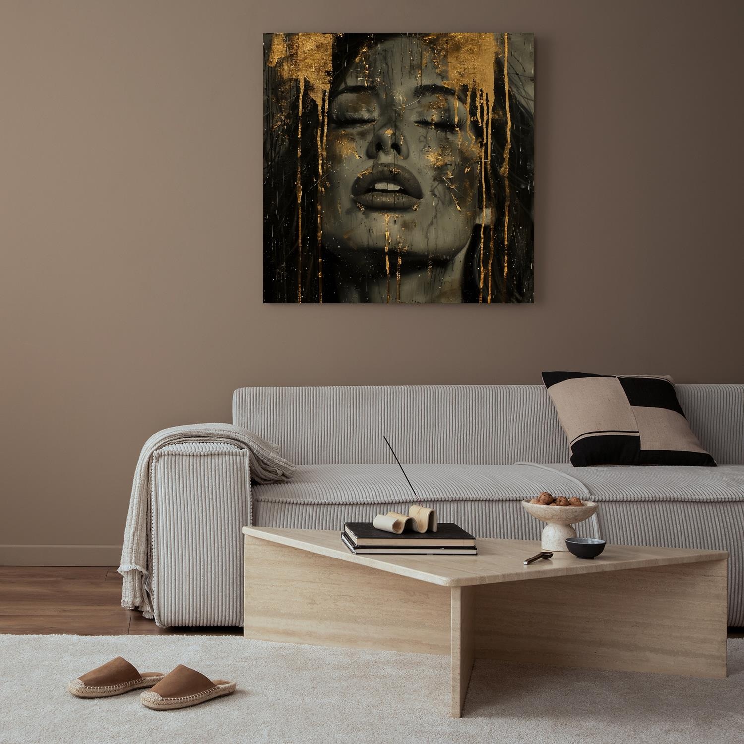 Acrylglasbild QUEENCE "Goldenes Gesicht", farbe rahmen: ohne rahmen, B:50cm H:50cm T:1,5cm, Acrylglas, Bilder, Acrylglasbild, HD Premium Kunstdruck in Galeriequalität