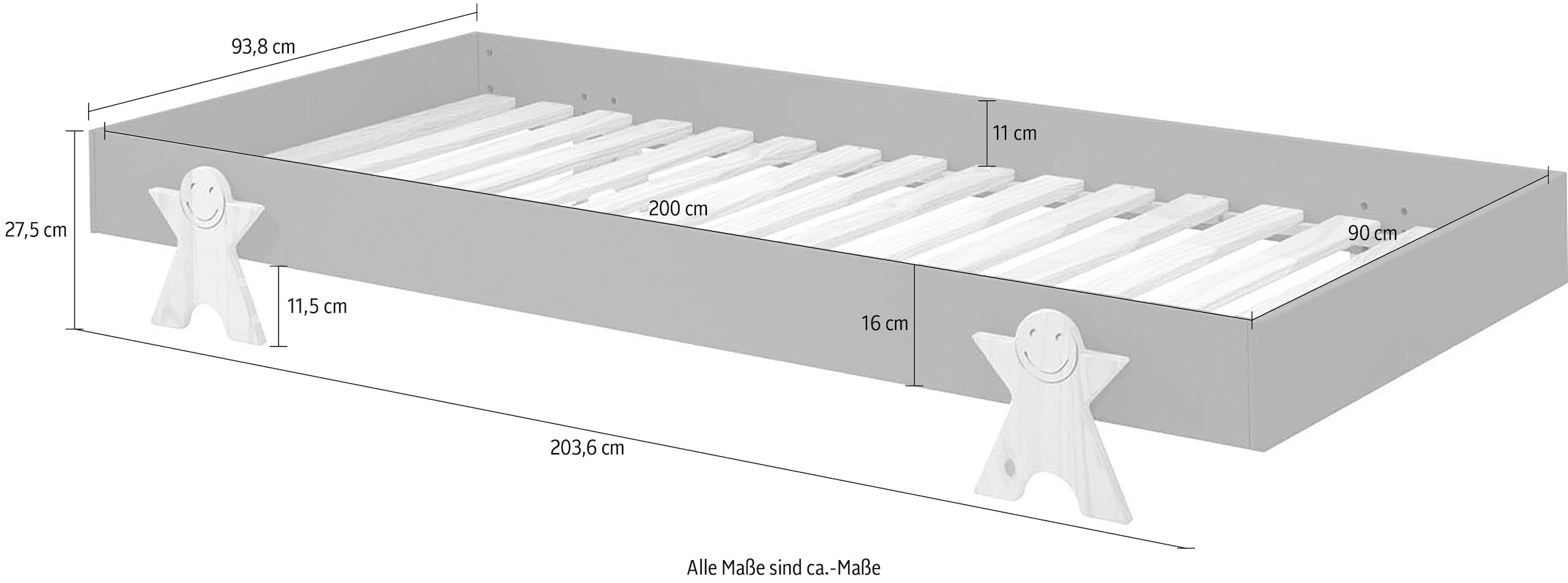 Vipack Kinderbett »Modulo«, (Made in Europe), Jugendbett, Einzelbett, Stapelbett mit Füßen in Smileoptik