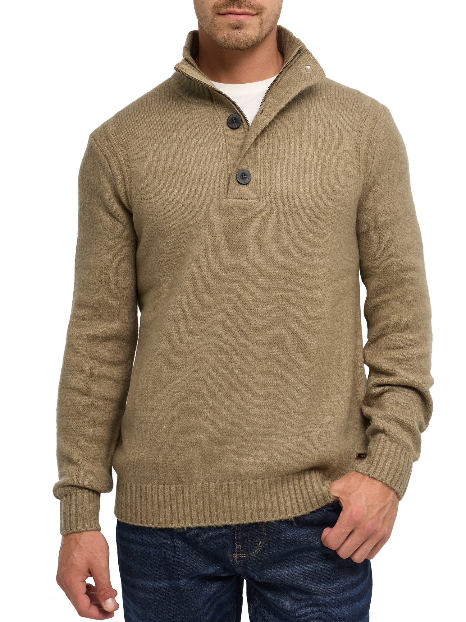 Indicode Strickpullover »INVestdale ½ placket« Materialmix, regular fit