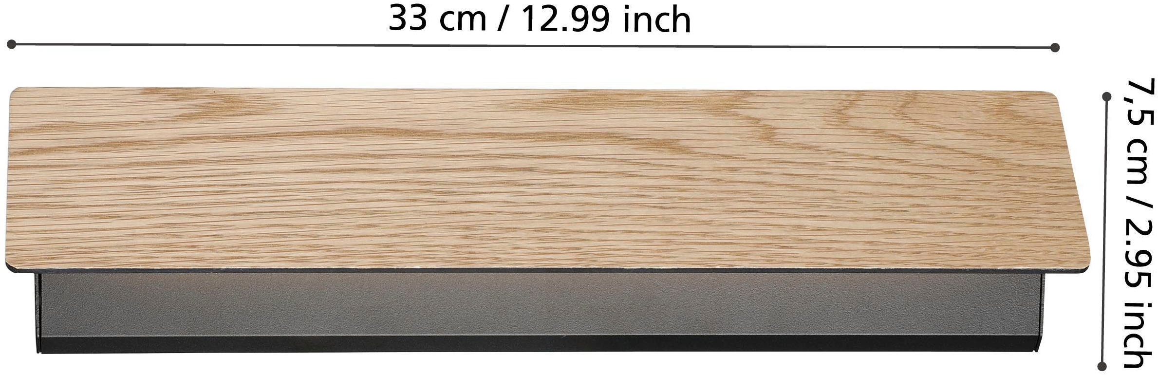 EGLO Wandleuchte »Zubialde Wandlampe, rechteckig, innen, Eiche, Flurlampe, Holz, Metall« LED-Modul 1 Stk. Warmweiß Wand-/Deckenleuchte - L36 x H8 x AL5 cm - schwarz, braun - 12W inkl.