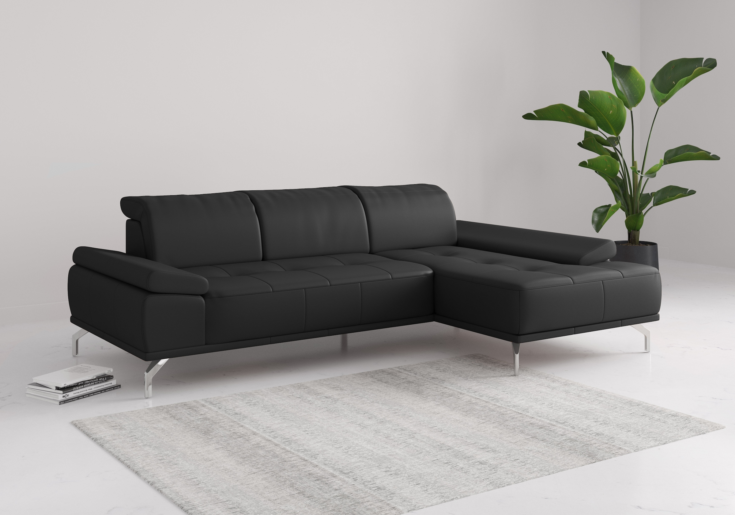 OTTO home Ecksofa "Caluna, L-Form, B:280cm, Federkern, in Stoff und Leder" Inkl.Sitztiefenverstellung, wahlweise mit Kopf- und Armteilverstellung