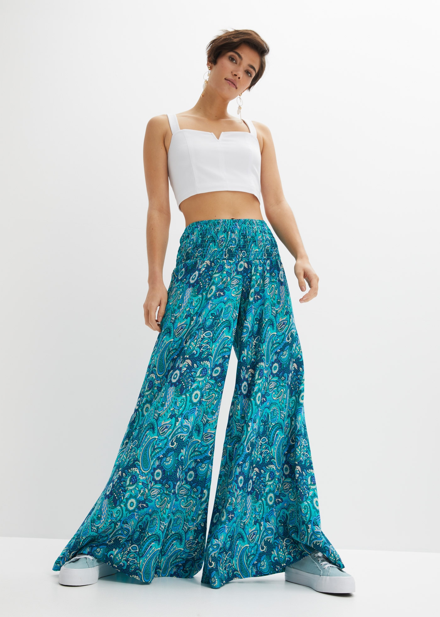 bonprix 1100000002199 aus reiner Viskose, Loose Fit, sehr weites Bein, Paisley-Alloverprint