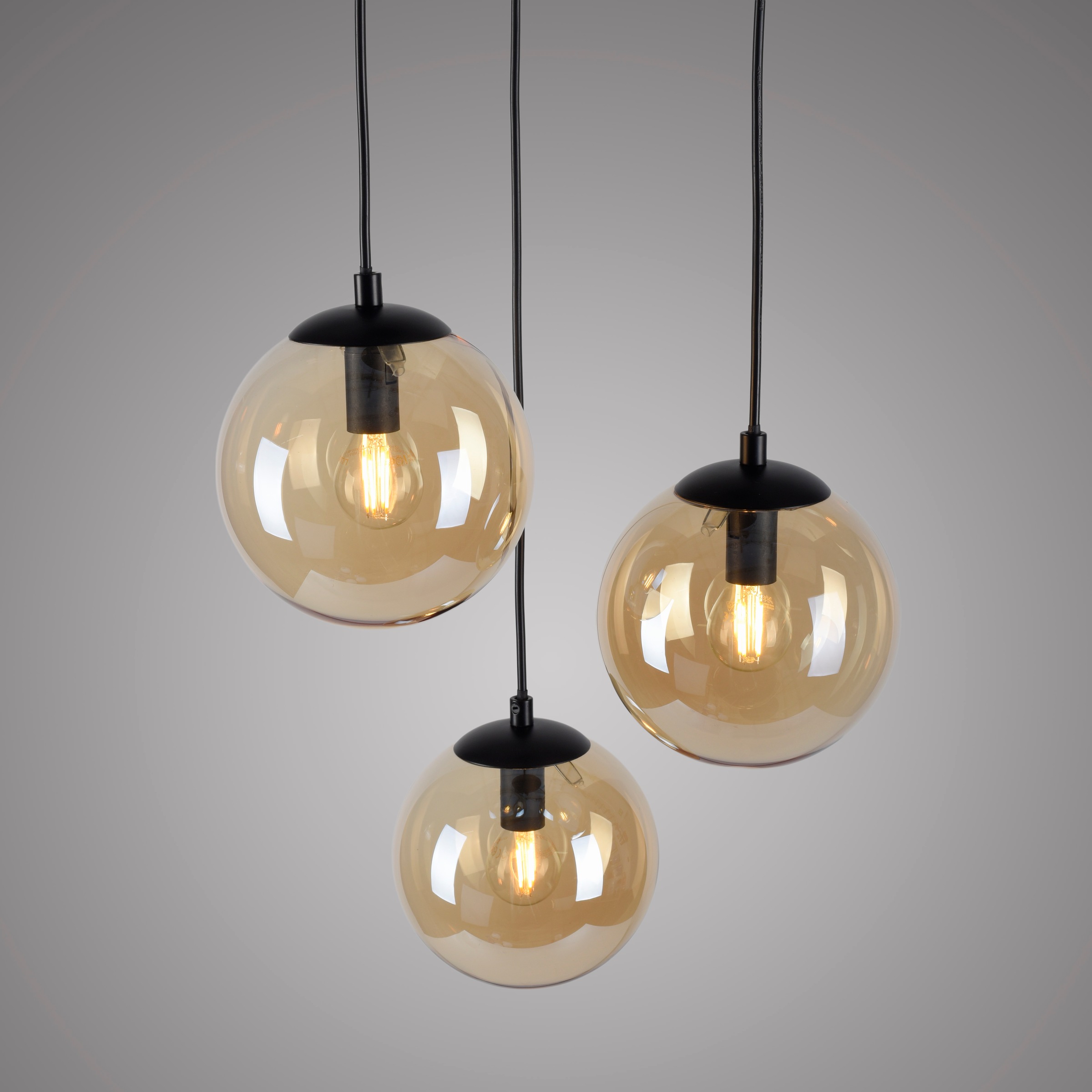 my home Pendelleuchte »Nymölla«, 3 flammig, Leuchtmittel E14 | ohne Leuchtmittel, Hängeleuchte mit großen Glaskugeln, amberfarben oder opal matt weiß