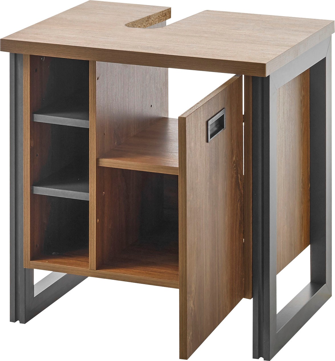 Home affaire Badmöbel-Set »Detroit, Bad im Industrialdesign, inkl. LED, 2-teiliges Badezimmer«, (2 St.), Waschbeckenunterschrank und Spiegel, holzfarben, mit offenen Fächern