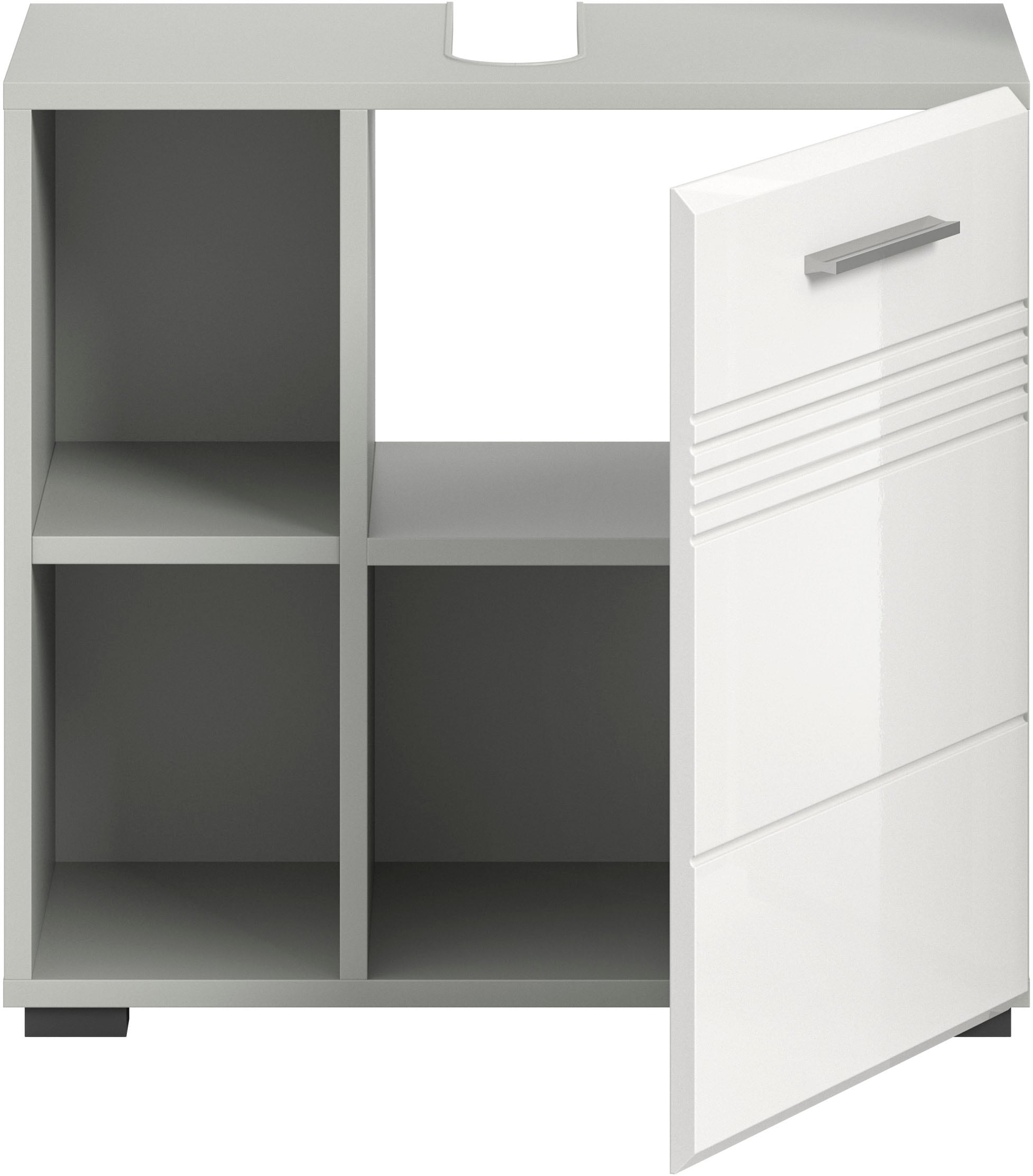 welltime Waschbeckenunterschrank »Calcio, Breite 60 cm, 1 Türen, 2 Einlegeböden, 2 offene Fächer«, geteilte Rückwand, MDF Front, Badschrank, Bad-Möbel, Badezimmer