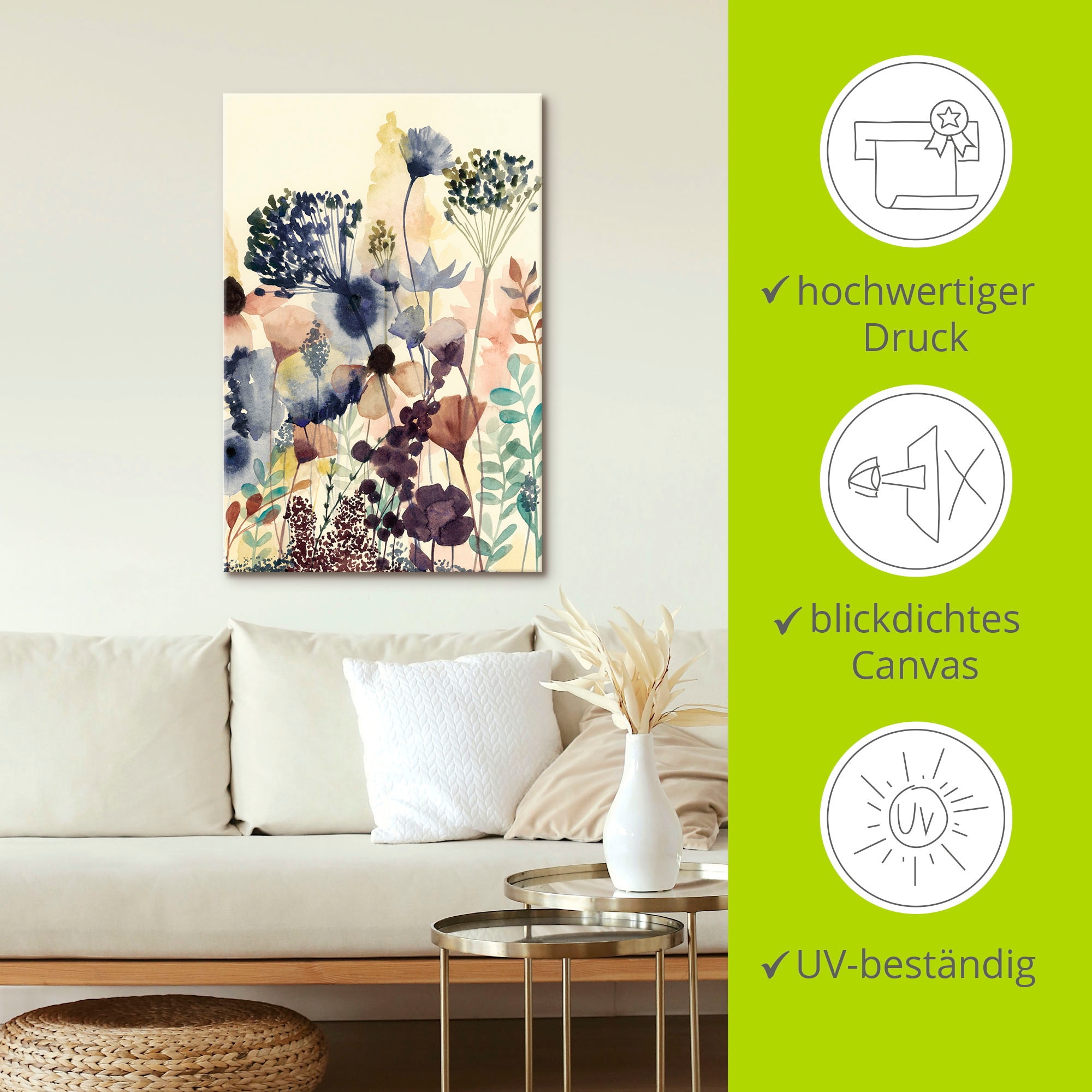 Artland Wandbild »Sonnengetrocknete Blüten II«, Blumenwiese, (1 St.), als Leinwandbild, Poster in verschied. Größen