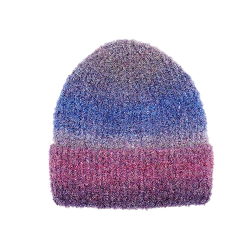 MAXIMO Mädchen Beanie, lila, Gr. 55, mehrfarbig, Strick, Materialmix, Mützen, Fasermix mit Wollanteil, Boucle-Garn, Farbverlauf, breiter Umschlag