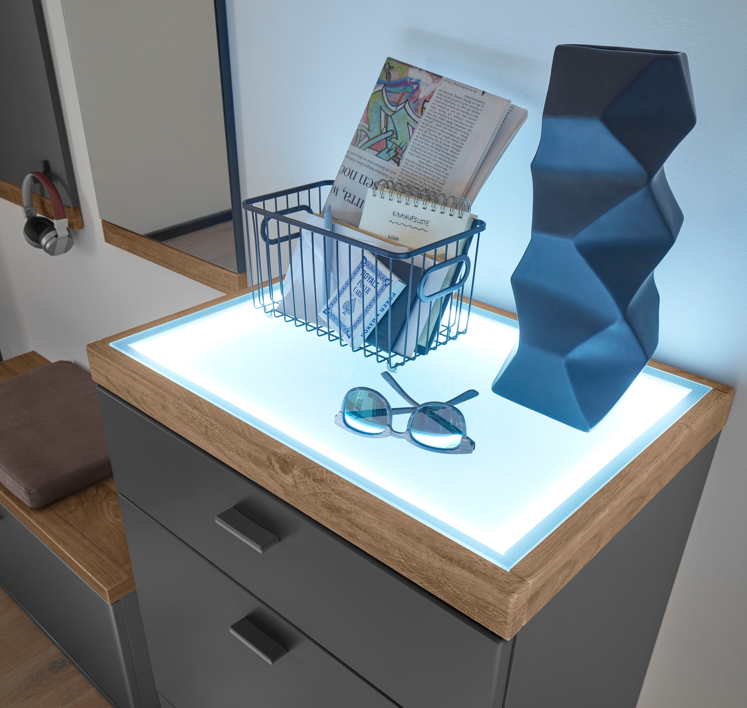 set one by Musterring Highboard »Lancaster Dielen«, inklusive LED-Beleuchtung, in 2 Farben erhältlich, B 61 x H 91 cm