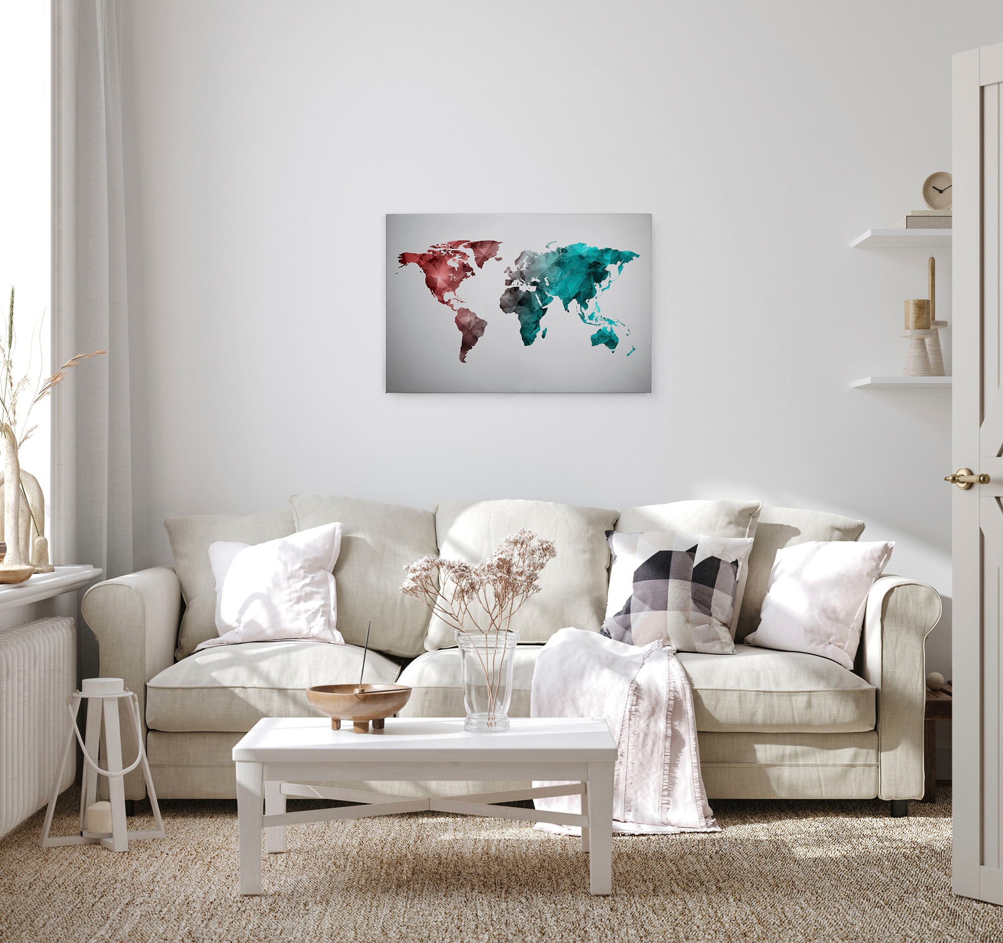 A.S. Création Leinwandbild »World Graphic«, Kunst-Weltkarte-Kinder, (1 St.), Atlas Weltkarte Bunt Aquarell Keilrahmen Leinwand-Bild Wohnzimmer Wand