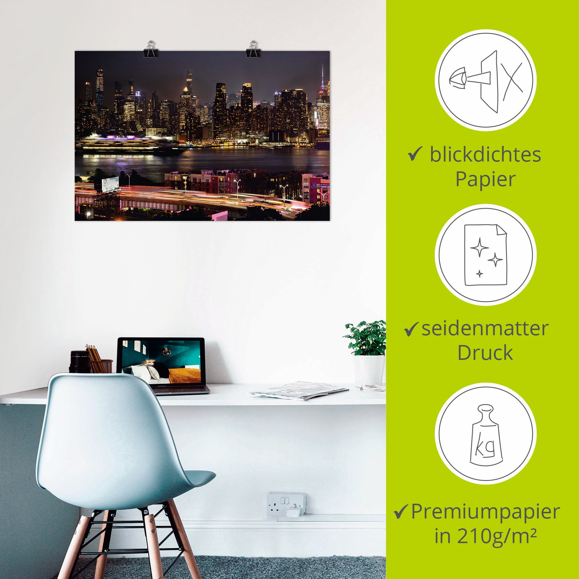 Artland Poster »New York Skyline II«, Amerika, (1 St.), als Alubild, Leinwandbild, Wandaufkleber oder Poster in versch. Größen