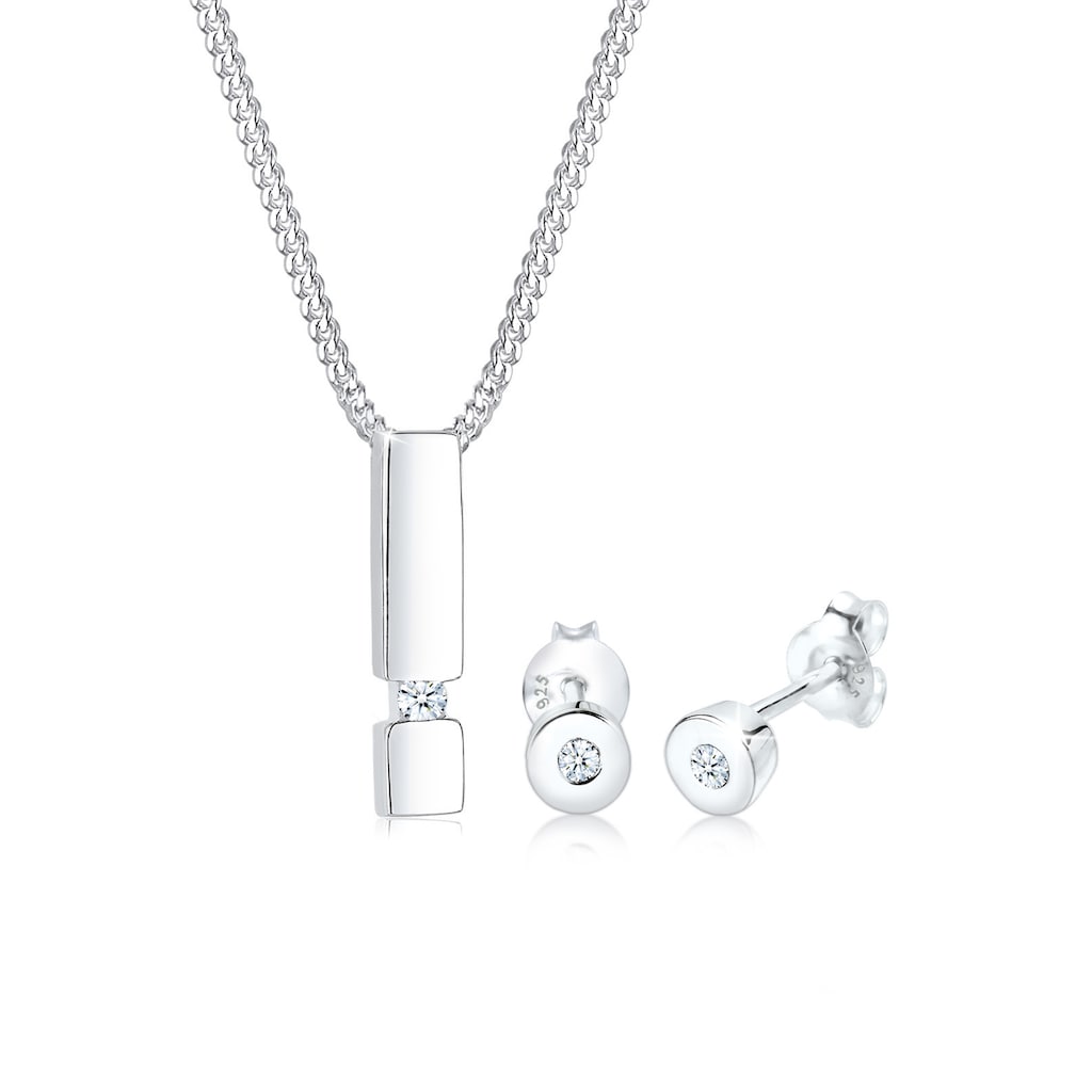 Elli DIAMONDS Schmuckset »Geo Anhänger Solitär Diamant (0.09 ct.) 925 Silber«