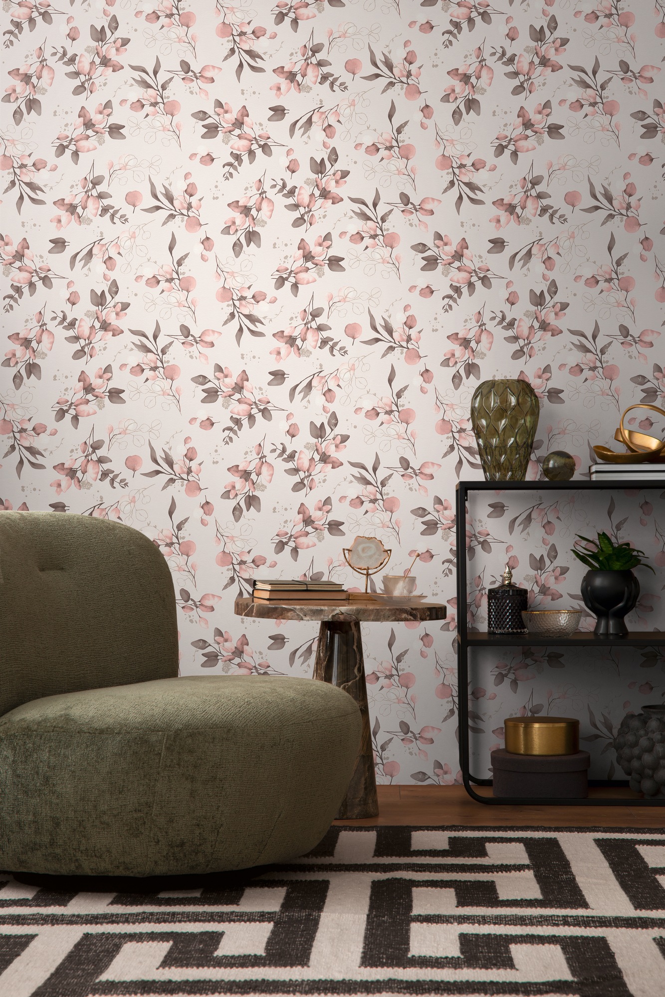 A.S. Création Vliestapete »Pure Elegance Blumen-Tapete Mustertapete Blümchen Blattmuster«, leicht glänzend, Vliestapete floral für Schlafzimmer Küche Wohnzimmer Blumen Design