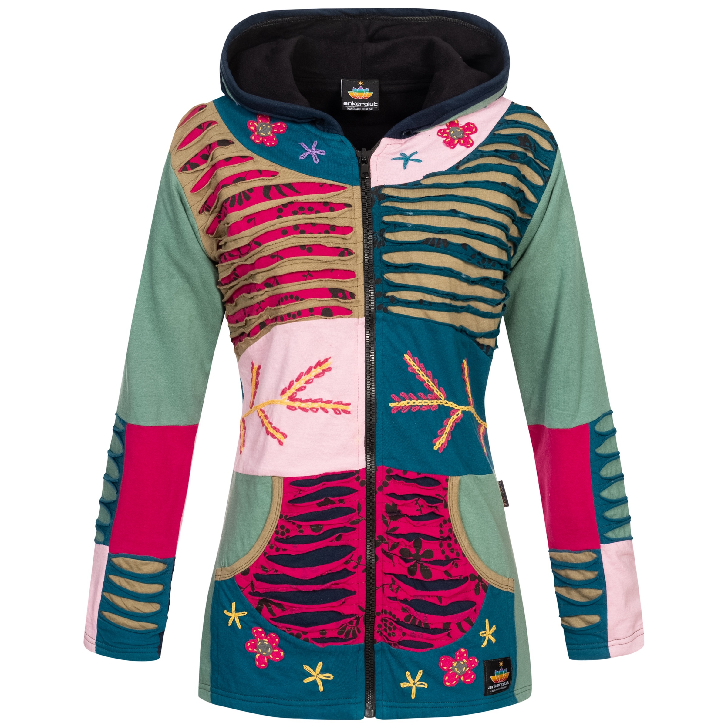ankerglut Fleecejacke "Patchwork Multicolor NUNAVUT II NEW FLOWER POWER" günstig online kaufen