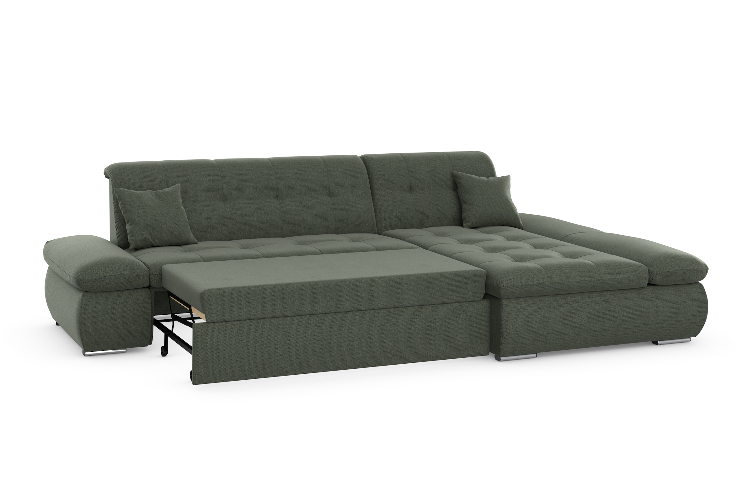 DOMO collection Ecksofa »Moric, L-Form, XXL-Sofa - Breite 300cm«, wahlweise mit Bettfunktion und Armteilverstellung, dunkelgrün