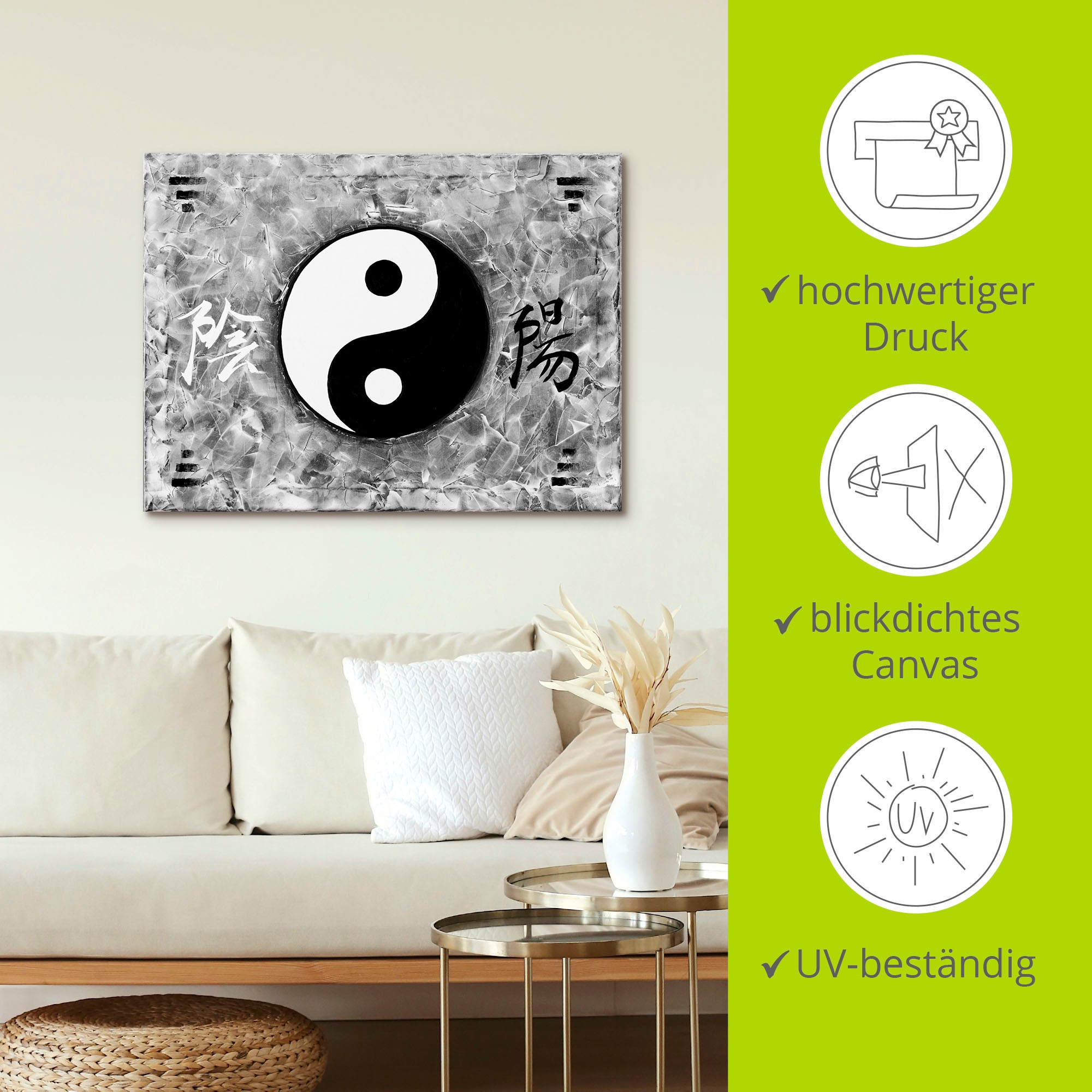 Artland Leinwandbild »Ying & Yang_sw«, Zeichen, (1 St.), auf Keilrahmen gespannt