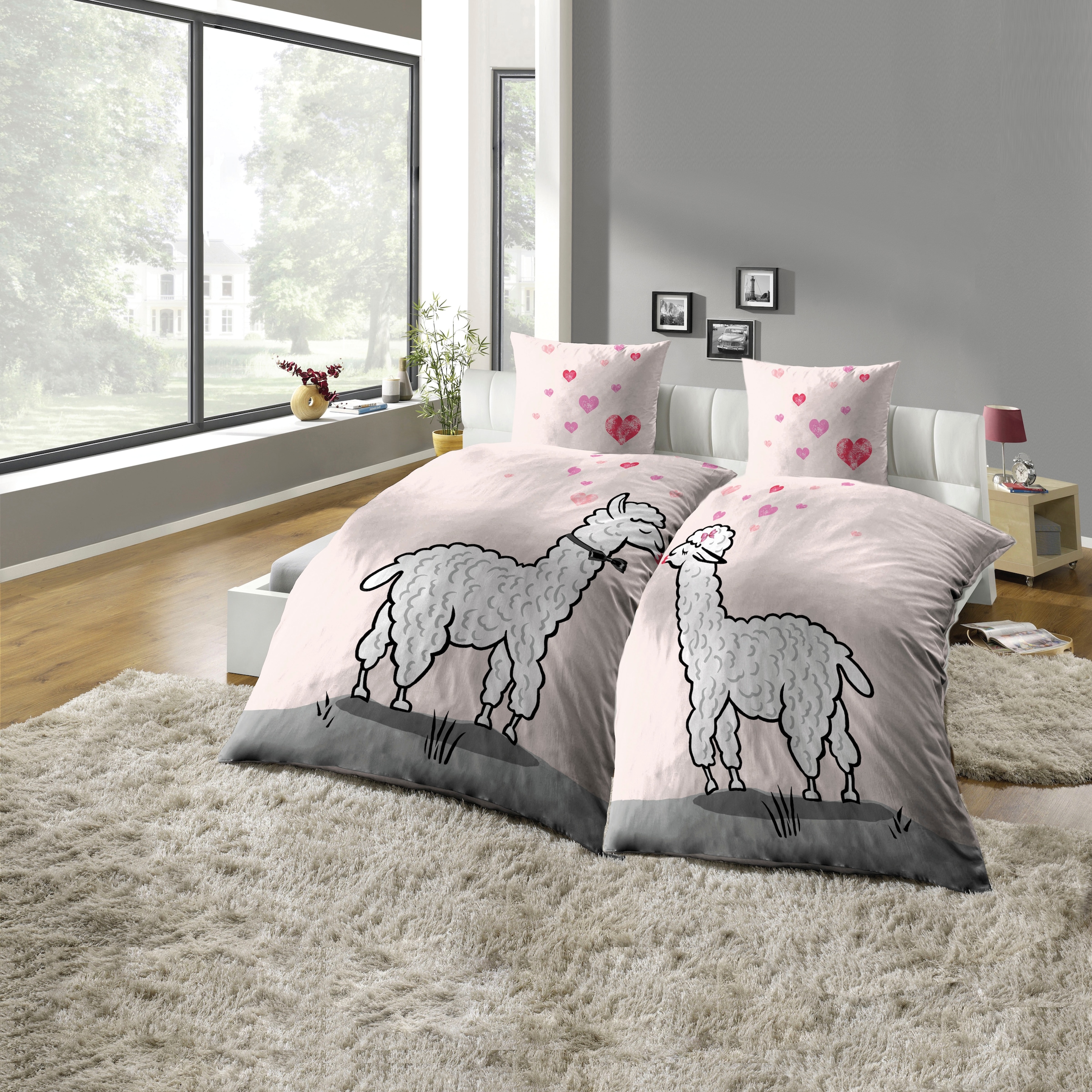 KiNZLER Bettwäsche ""Lama"" 4 Stk. pflegeleicht, mit Motiv günstig online kaufen