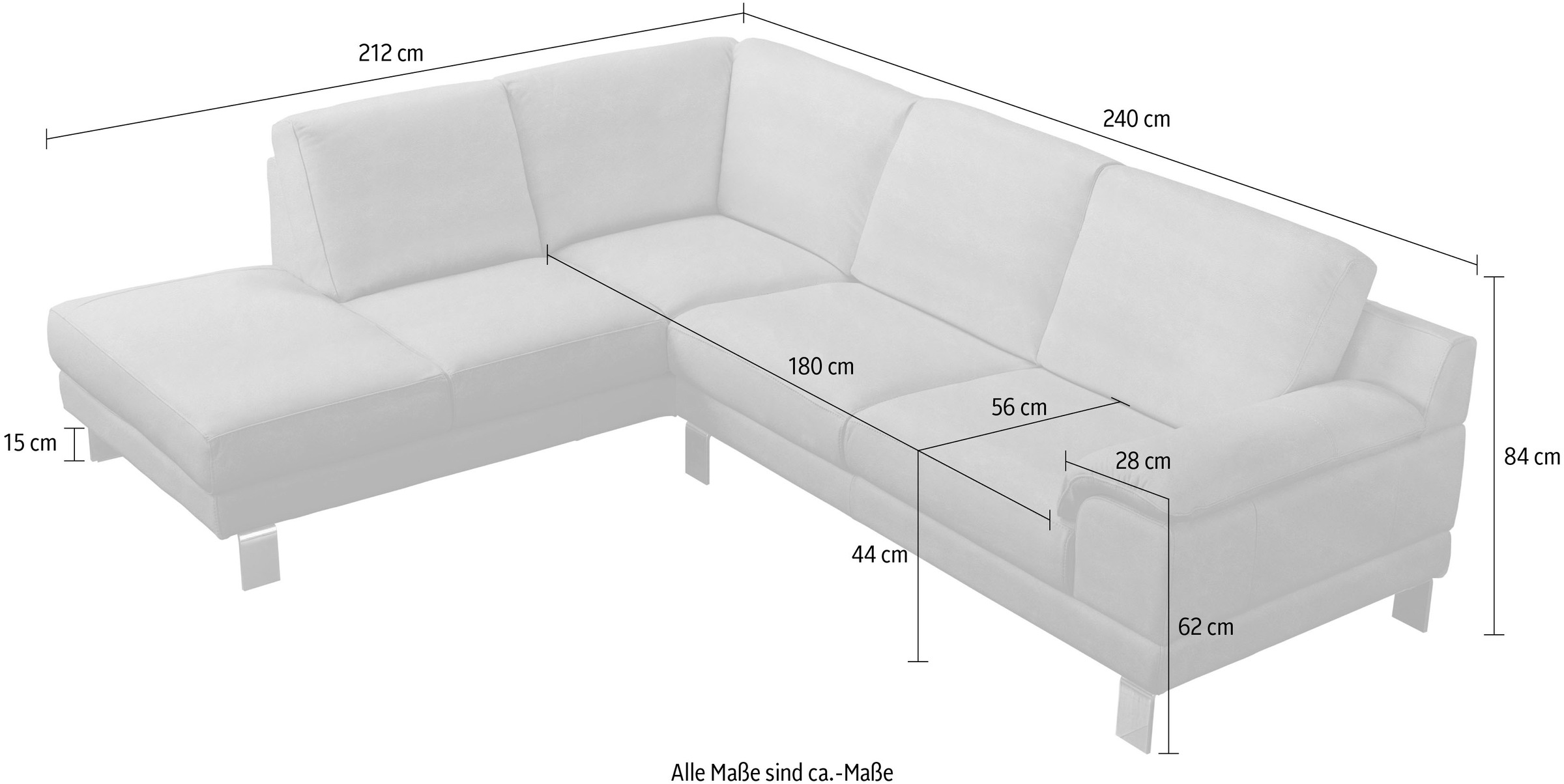 Egoitaliano Ecksofa »Shakira, Design und Sitzkomfort auf hohem Niveau, tolle Details«, mit Ottomane, L-Form, elegante Metallfüße