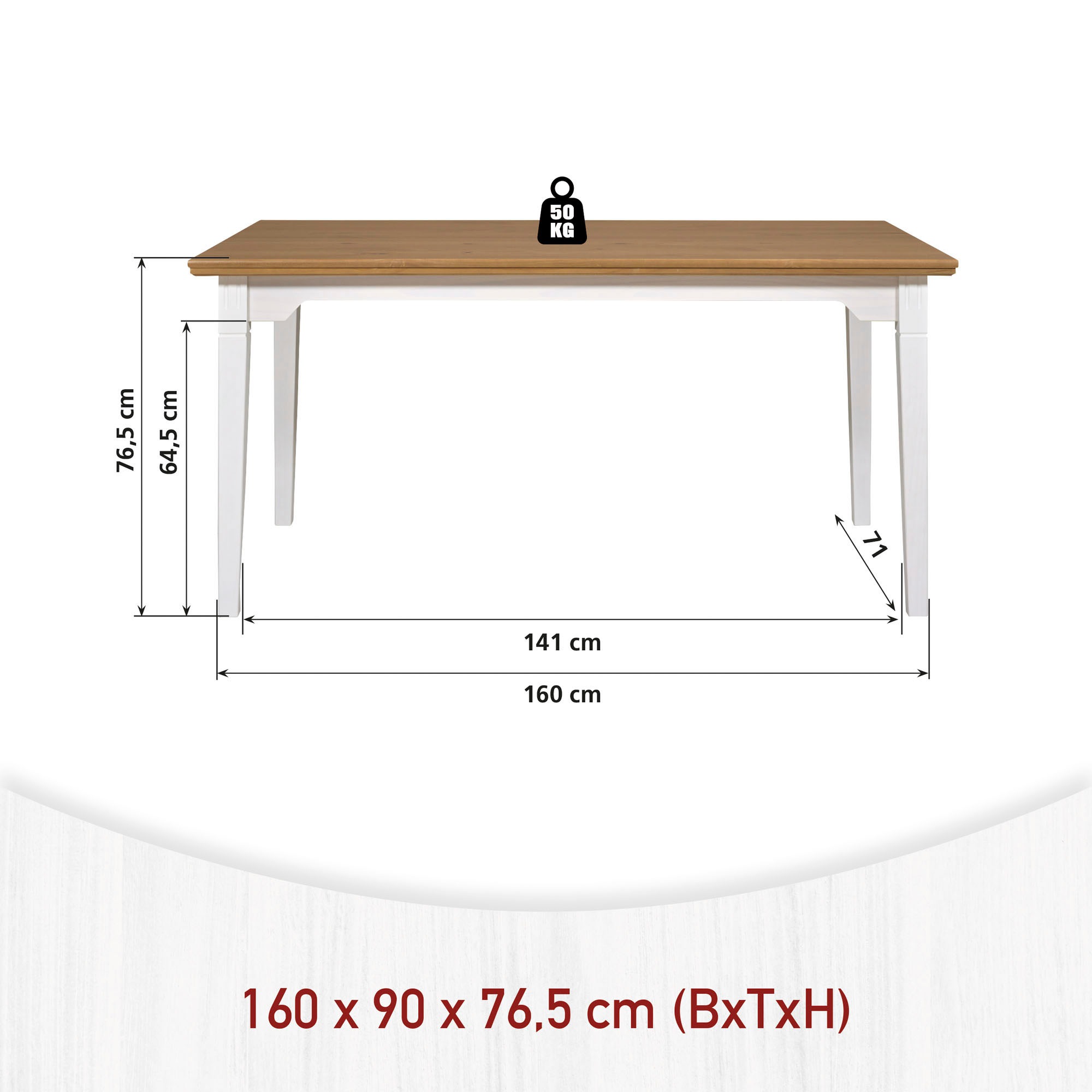Inter Link Esstisch »Halmaro aus massiver Kiefer, weiss/braun lackiert, 160 x 90 x 76,5 cm« 1 Stk. tlg. Esszimmertisch im Landhausstil, in 2 Farbvarianten