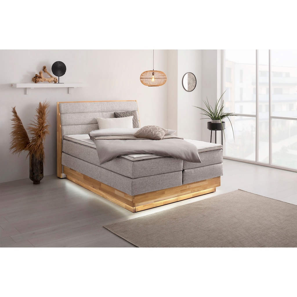 OTTO products Boxspringbett, LED-Beleuchtung, mit zertifizierten, recycelten Bezugsstoffen