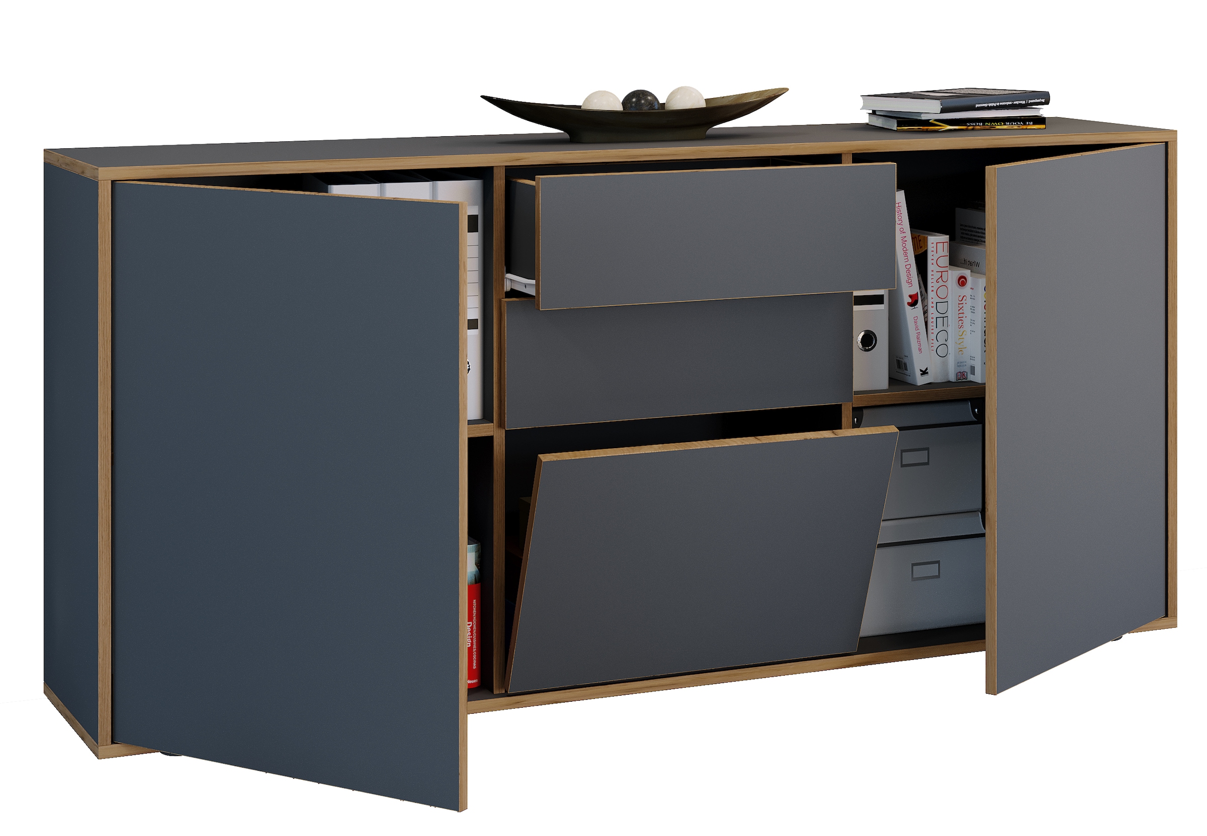 Kommode VCM, B:160cm T:33cm, schwarz, Schlafzimmer, Sideboards, "Holz Kommode Sideboard Salia Breite 160 Schublade"