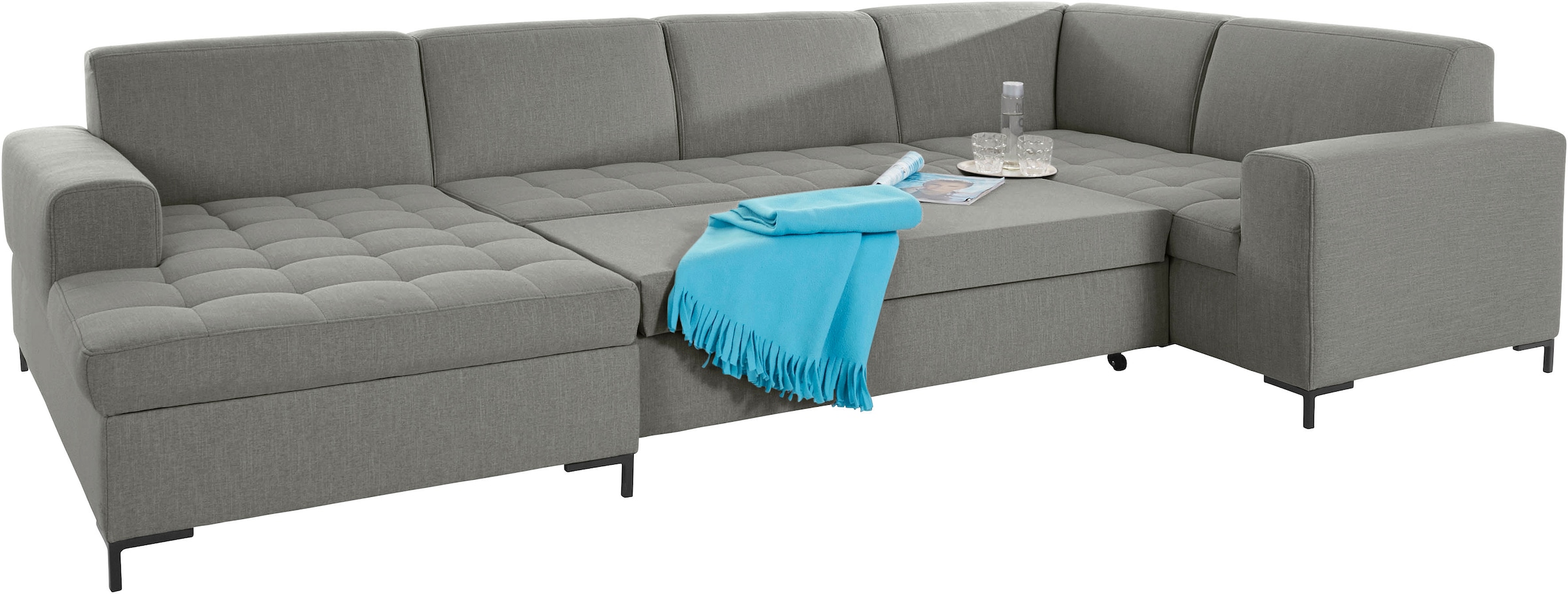 OTTO products Wohnlandschaft »Grazzo U-Form«, hochwertige Stoffe aus recyceltem Material, Steppung im Sitzbereich