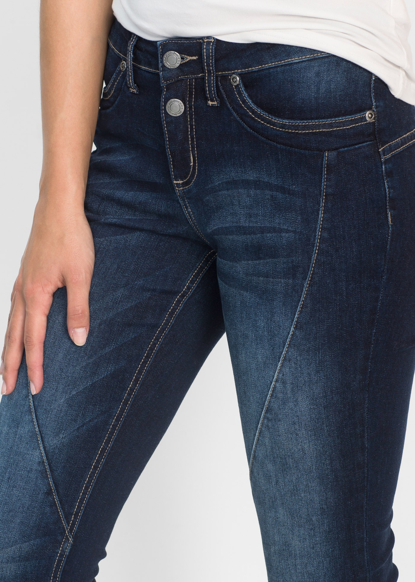 Thumbnail - bonprix Bootcut-Jeans "Bootcut Jeans Mid Waist, Stretch" mit Teilungsnaht an der Vorderseite, leichte used Optik
