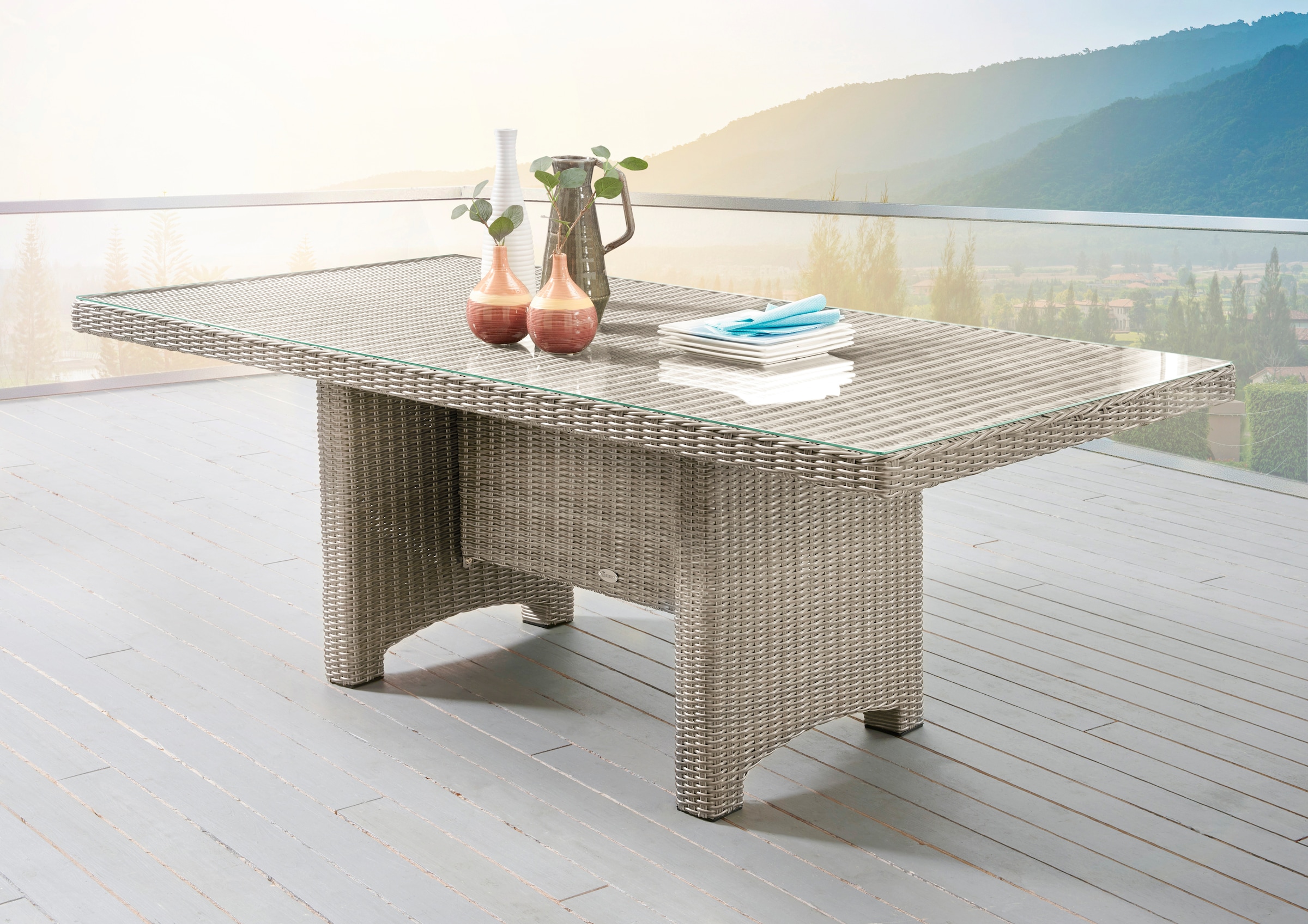 Destiny Glasplatte »LUNA«, BAUR Gartentisch 165x100x75cm aufgelegter | rechteckig, mit Polyrattan,