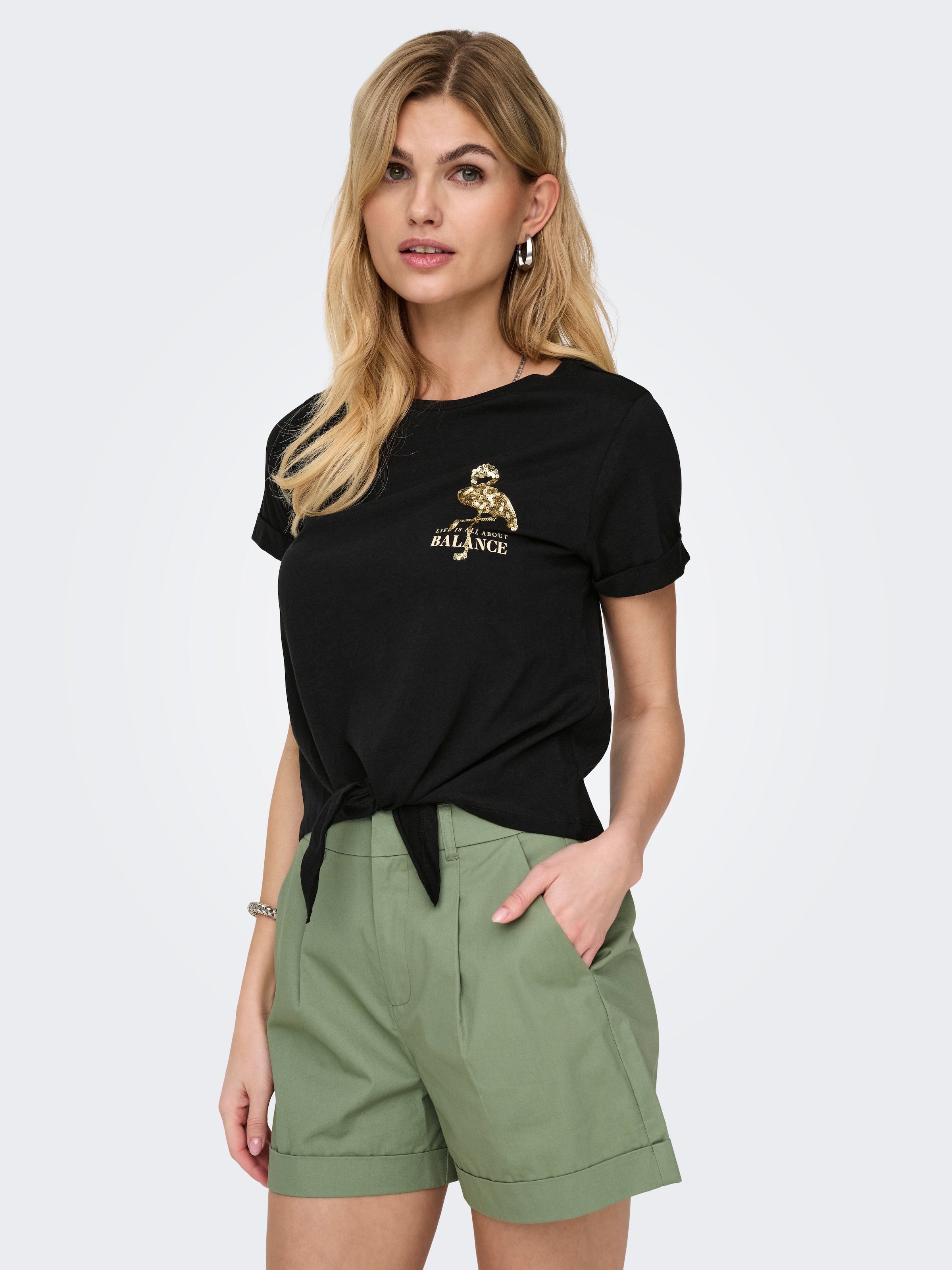 ONLY Kurzarmshirt »ONLDORA S/S KNOT FOLD-UP TOP JRS«
