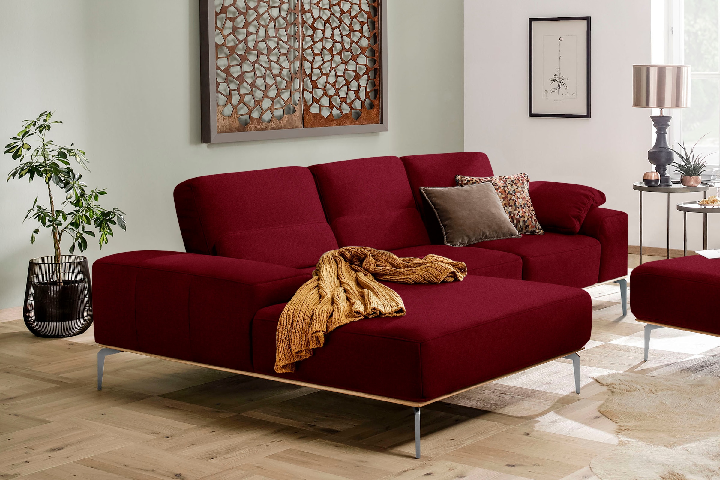 W.SCHILLIG Ecksofa "run, Designsofa mit tollem Sitzkomfort, L-Form" mit elegantem Holzsockel, Füße in Chrom glänzend, Breite 279 cm