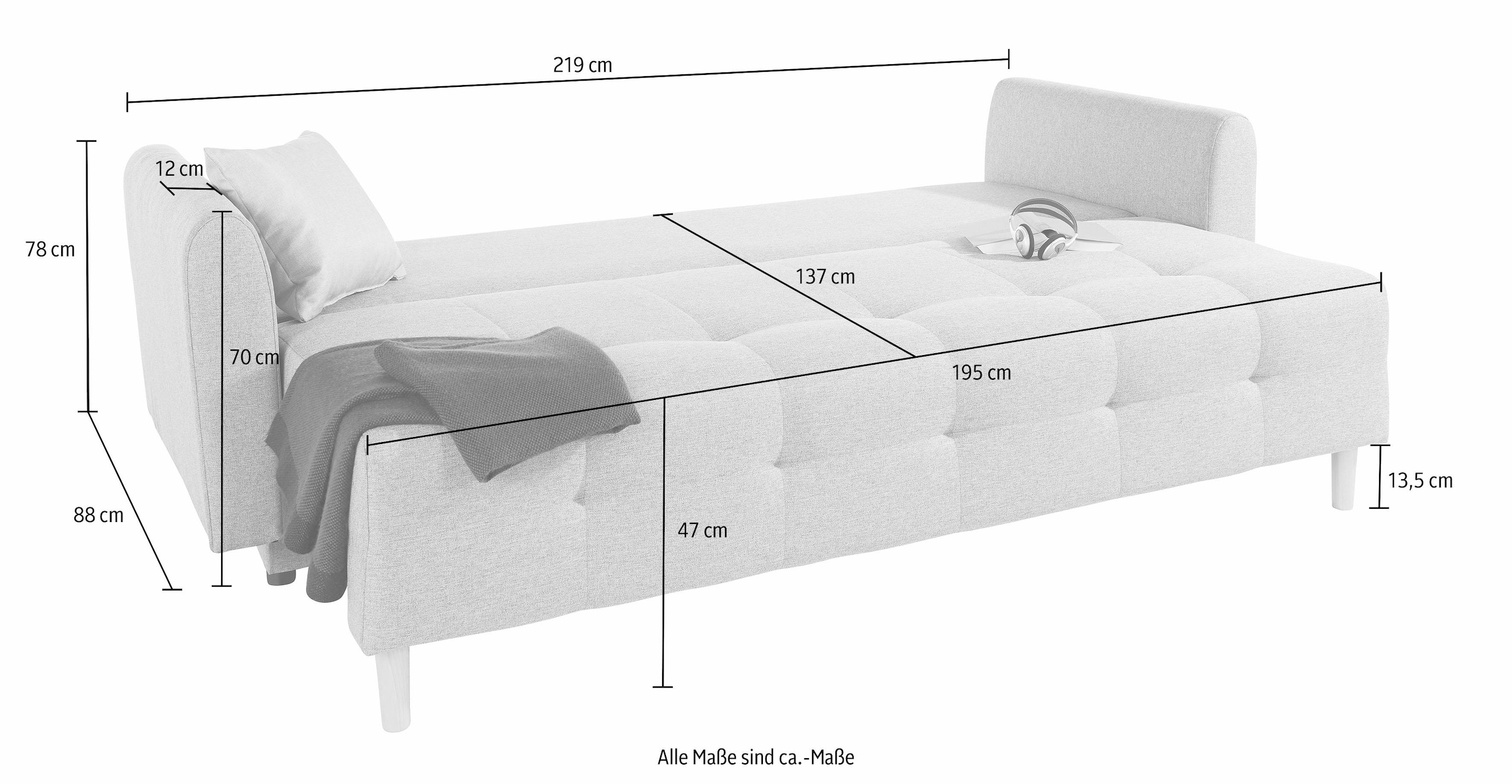 INOSIGN Schlafsofa Nordic, inklusive Bettkasten und Zierkissen