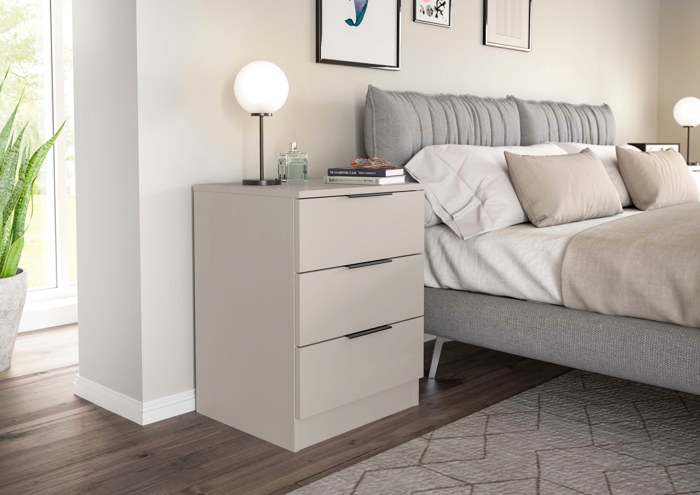 Home affaire Nachtkommode »Skarde Nachttisch Beistelltisch Kommode, Breite: 45 cm« 1 Stk. tlg. Skarde, Nachtkommode, 3 Schubkästen, kashmir