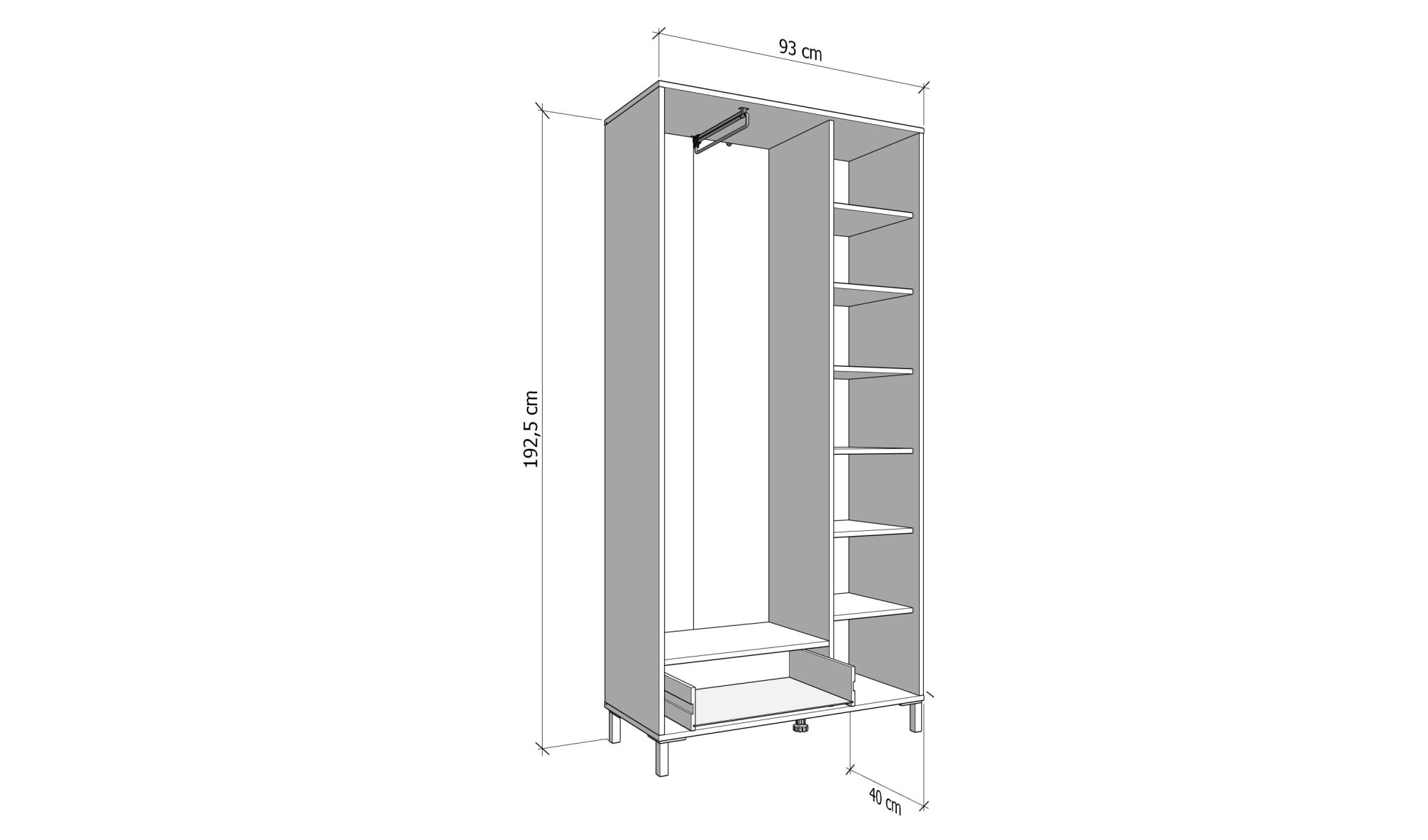 Home affaire Garderobenschrank »Orkney Kleiderschrank, Stauraumschrank, Flurschrank, Höhe 193 cm«, Spiegeltür, Breite 93 cm, ausziehbare Kleiderstange, Schublade