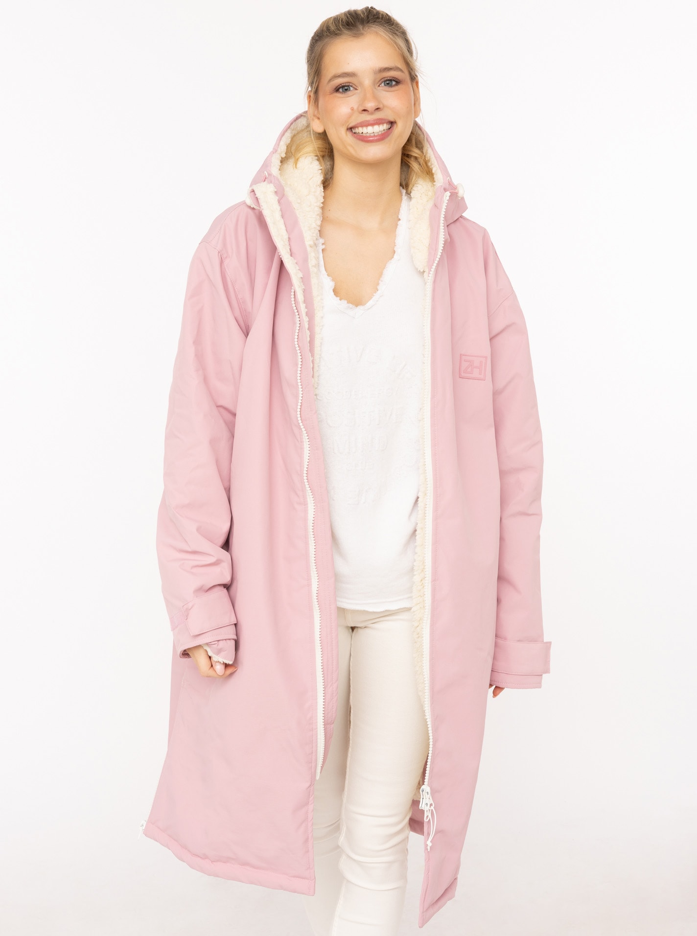 Zwillingsherz Kurzmantel ""Oversize Windjacke ZH"" seitliche Taschen, Kapuze, Reißverschluss, Teddy Futter, Oversized