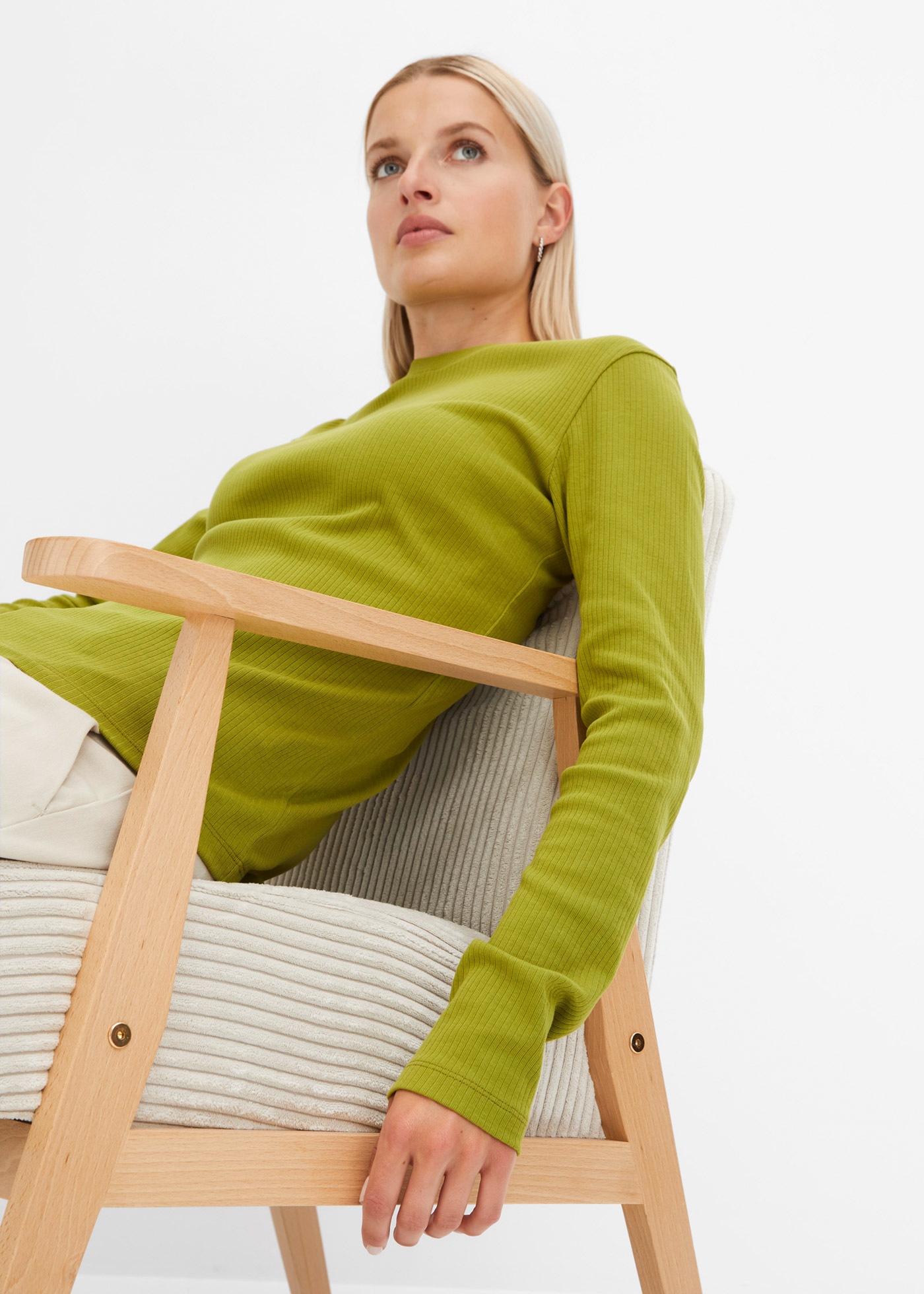 Thumbnail - bonprix Langarmshirt "Geripptes Langarmshirt aus reiner Baumwolle" Slim fit Passform, ohne Kragen, aus reiner Baumwolle,...