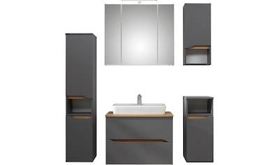 Badmöbel-Set »Quickset 5-teilig, Keramik-Aufsatzbecken und LED-Spiegelschrank«, (7...