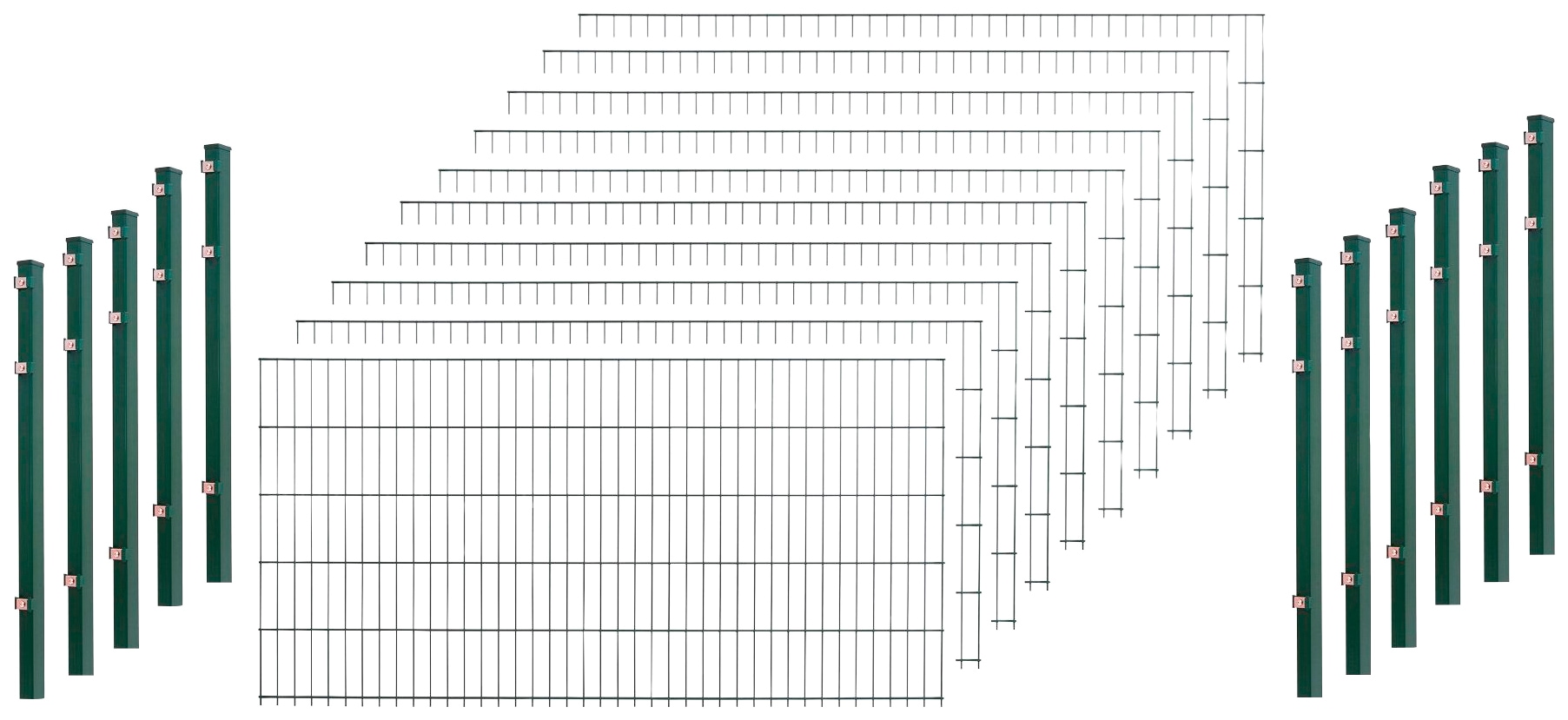 Peddy Shield Einstabmattenzaun, 125 cm hoch, 10 Matten für 20 m Zaun, mit 11 Pfosten