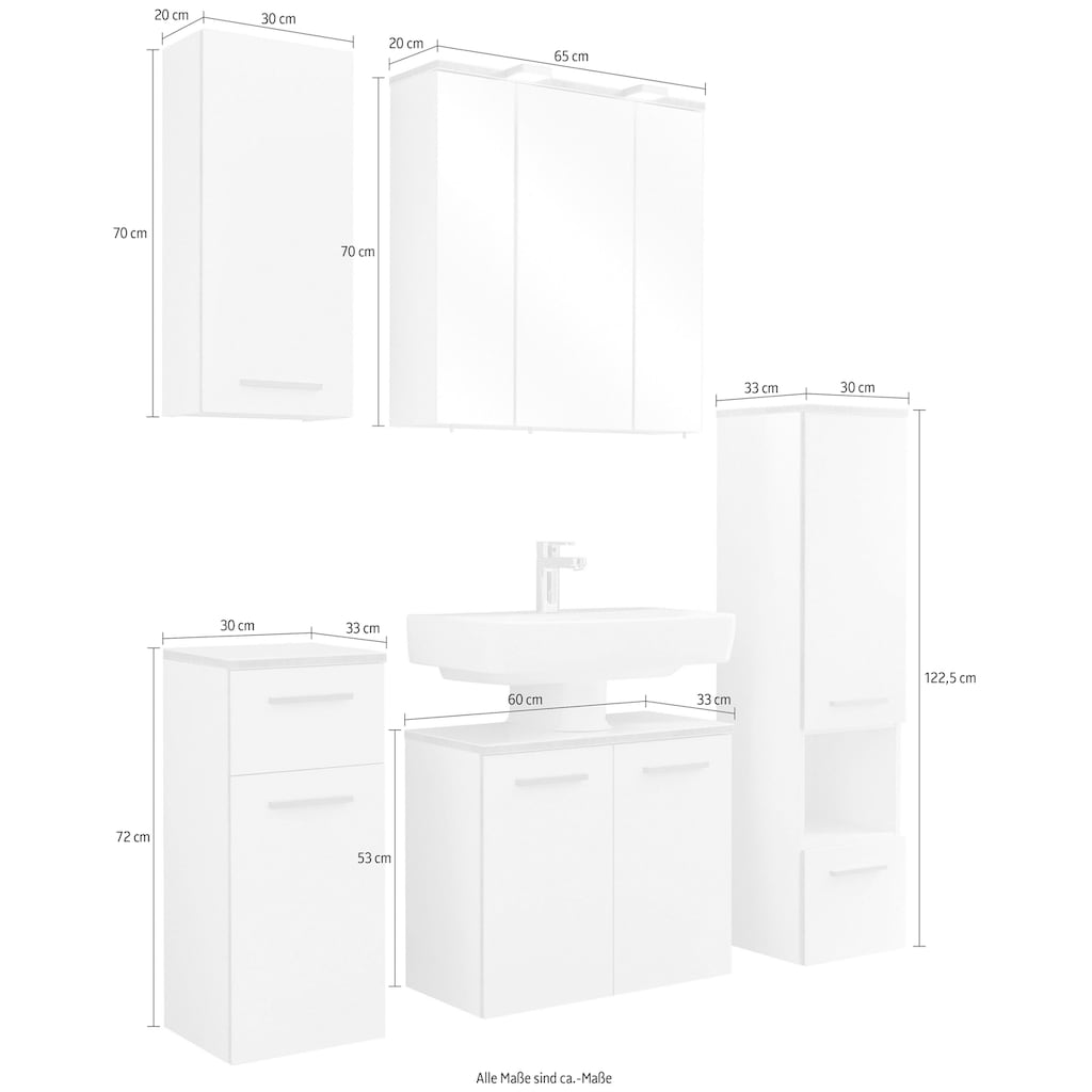 Saphir Badmöbel-Set »Quickset 931 5-teilig, Waschbeckenunterschrank mit LED-Spiegelschrank«, (Set, 5 St.)